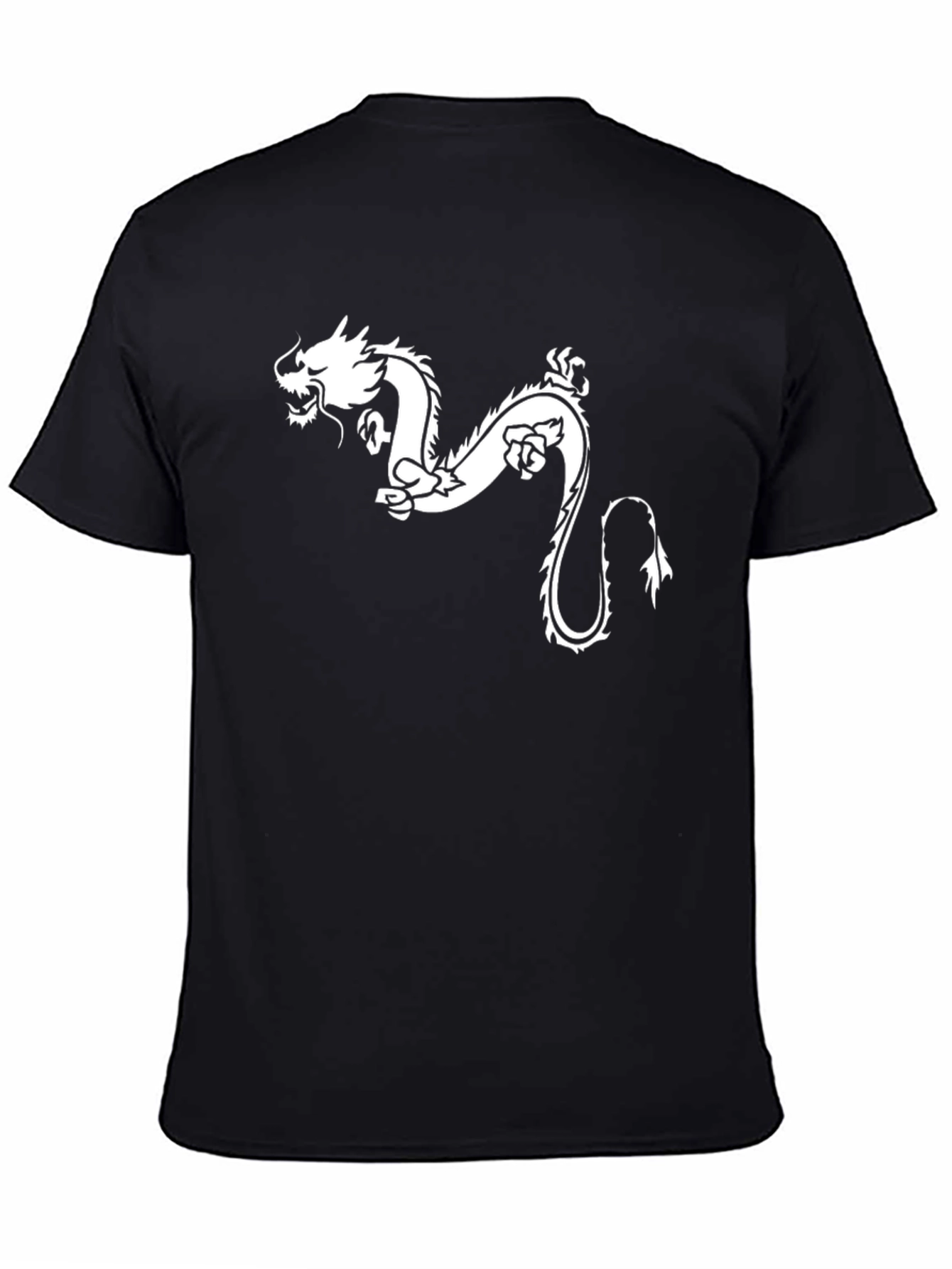 Black Black T-Shirt with White Dragon Graphic view 4
