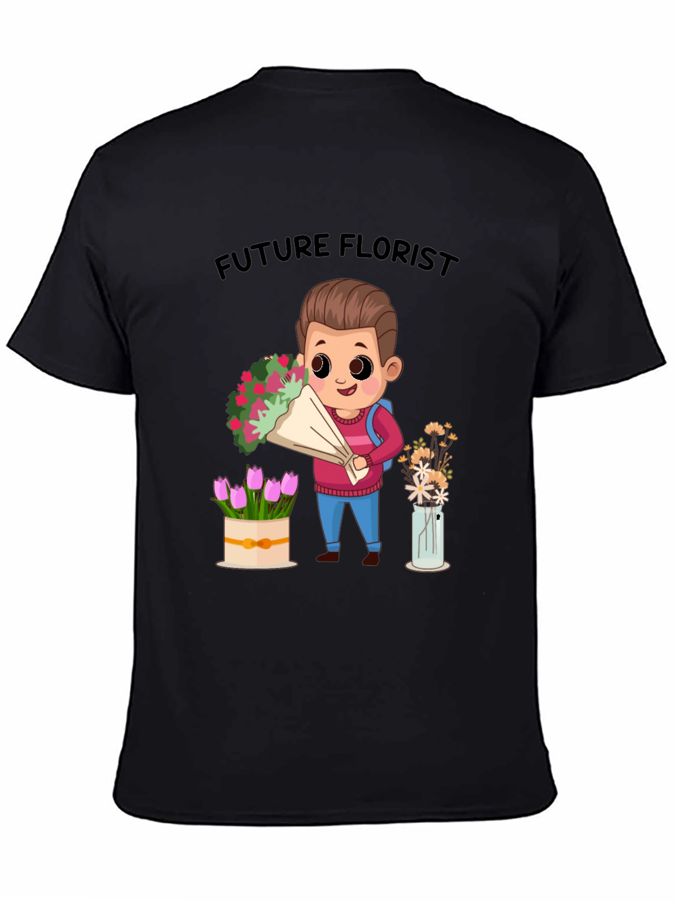 Black Future Florist Graphic T-Shirt - Cute Floral Design view 4