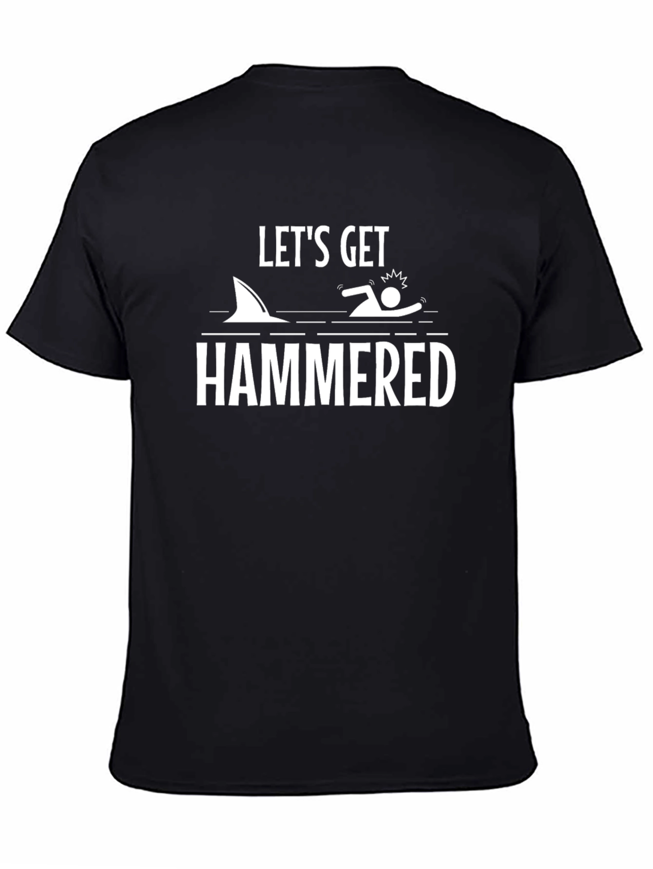 Black Let's Get Hammered T-Shirt, Shark Humor Tee view 4