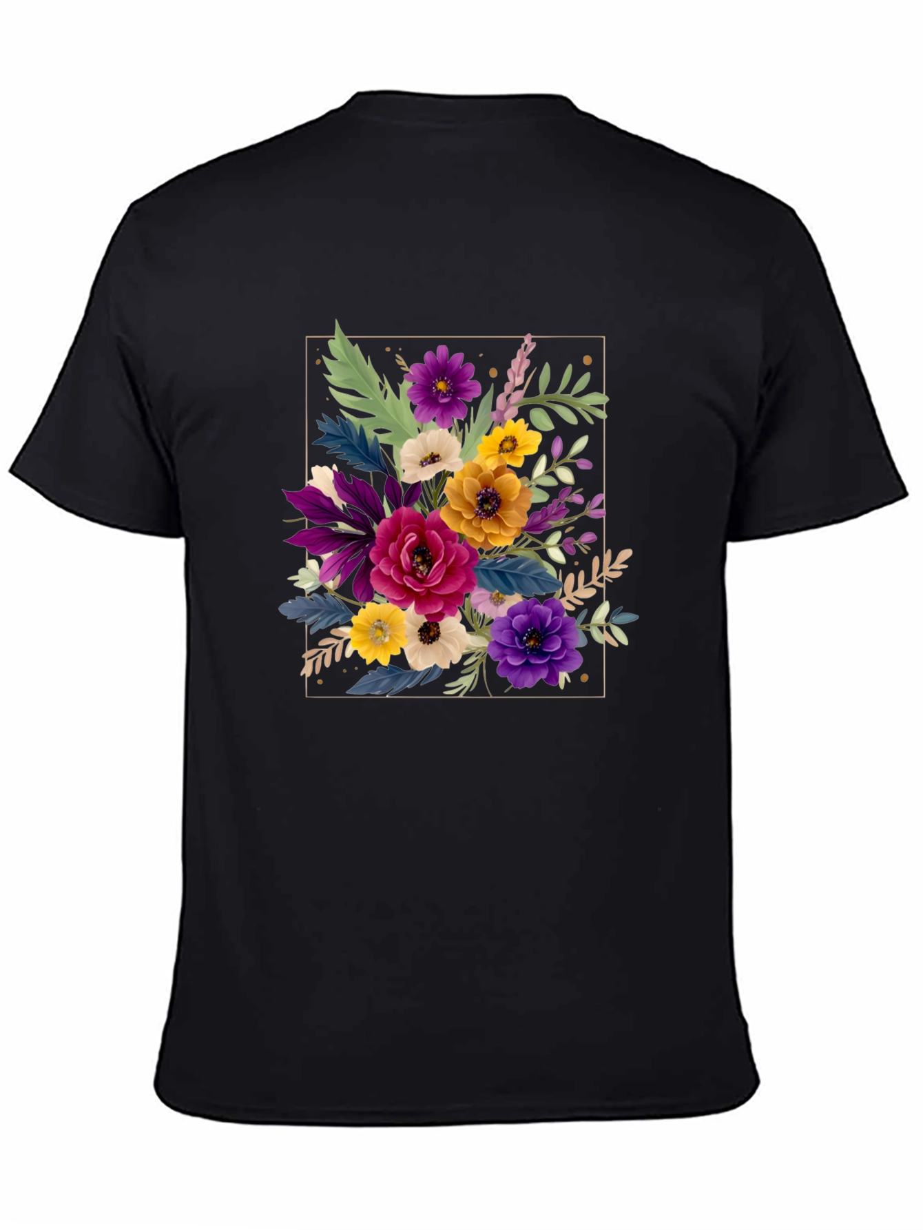 Black Floral Bouquet Graphic Print Men's Black T-Shirt view 4
