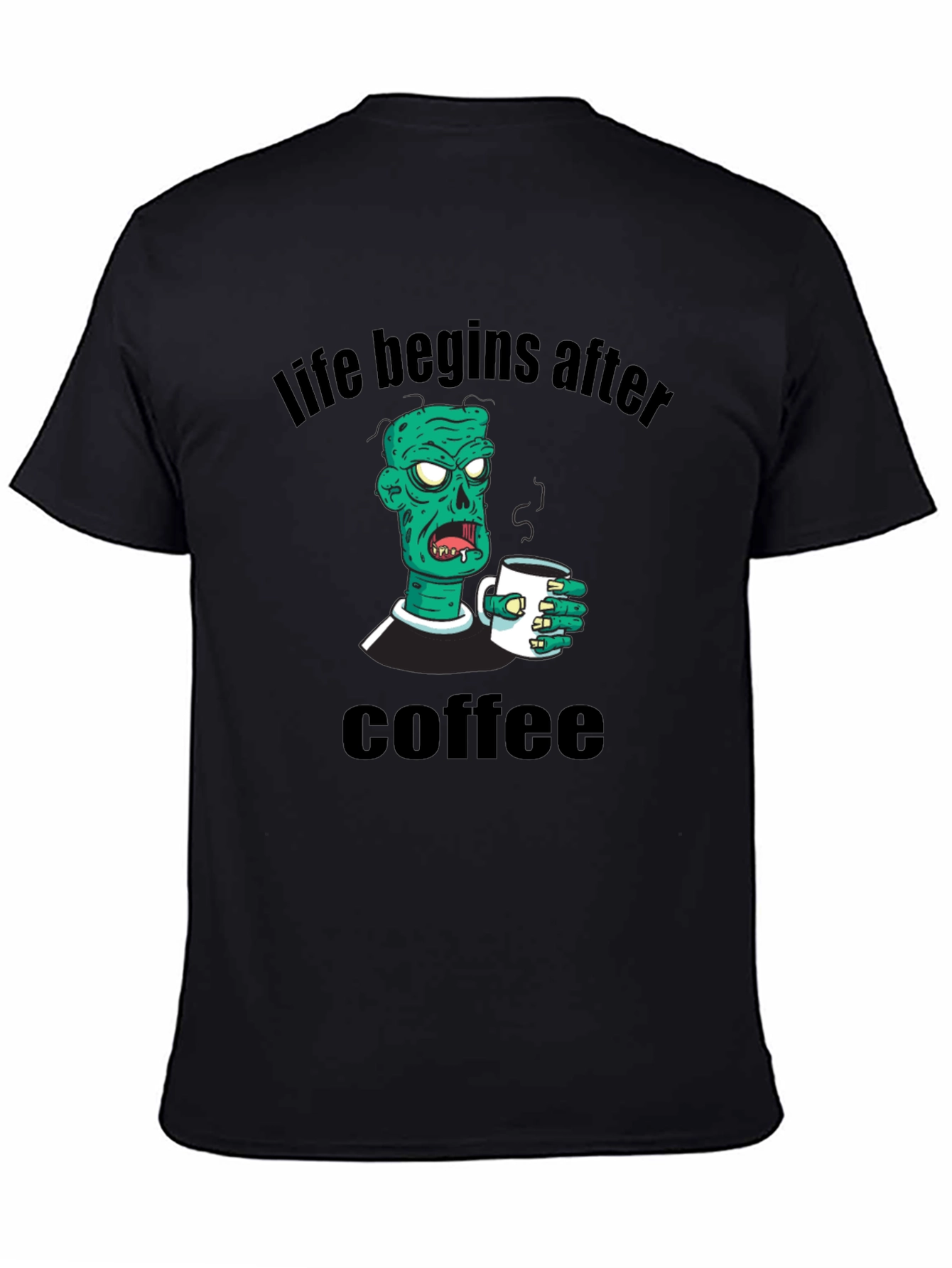 Black Life Begins After Coffee Zombie T-Shirt view 4