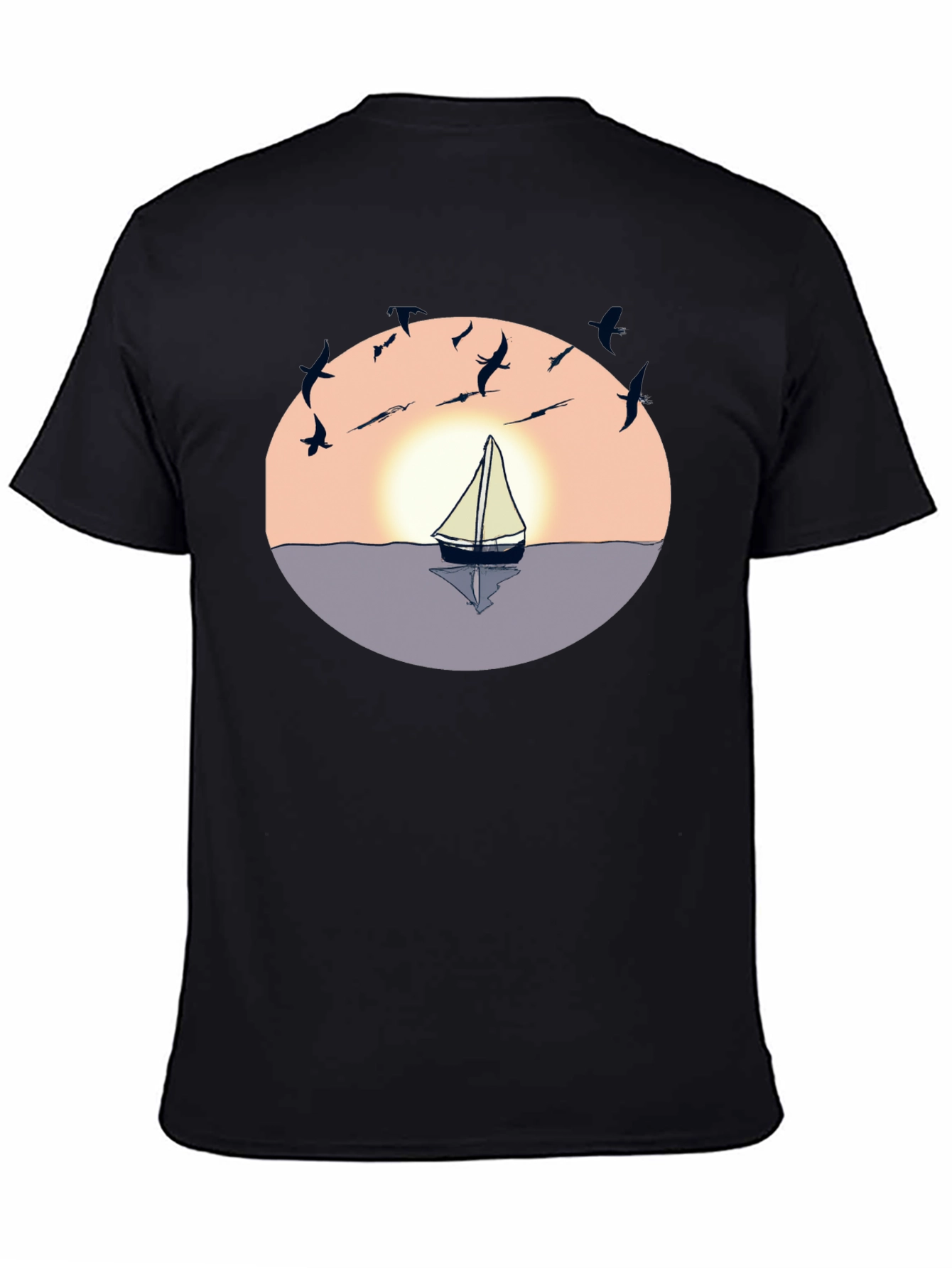 Black Sunset Sailboat Graphic Tee - Black Cotton Blend view 4