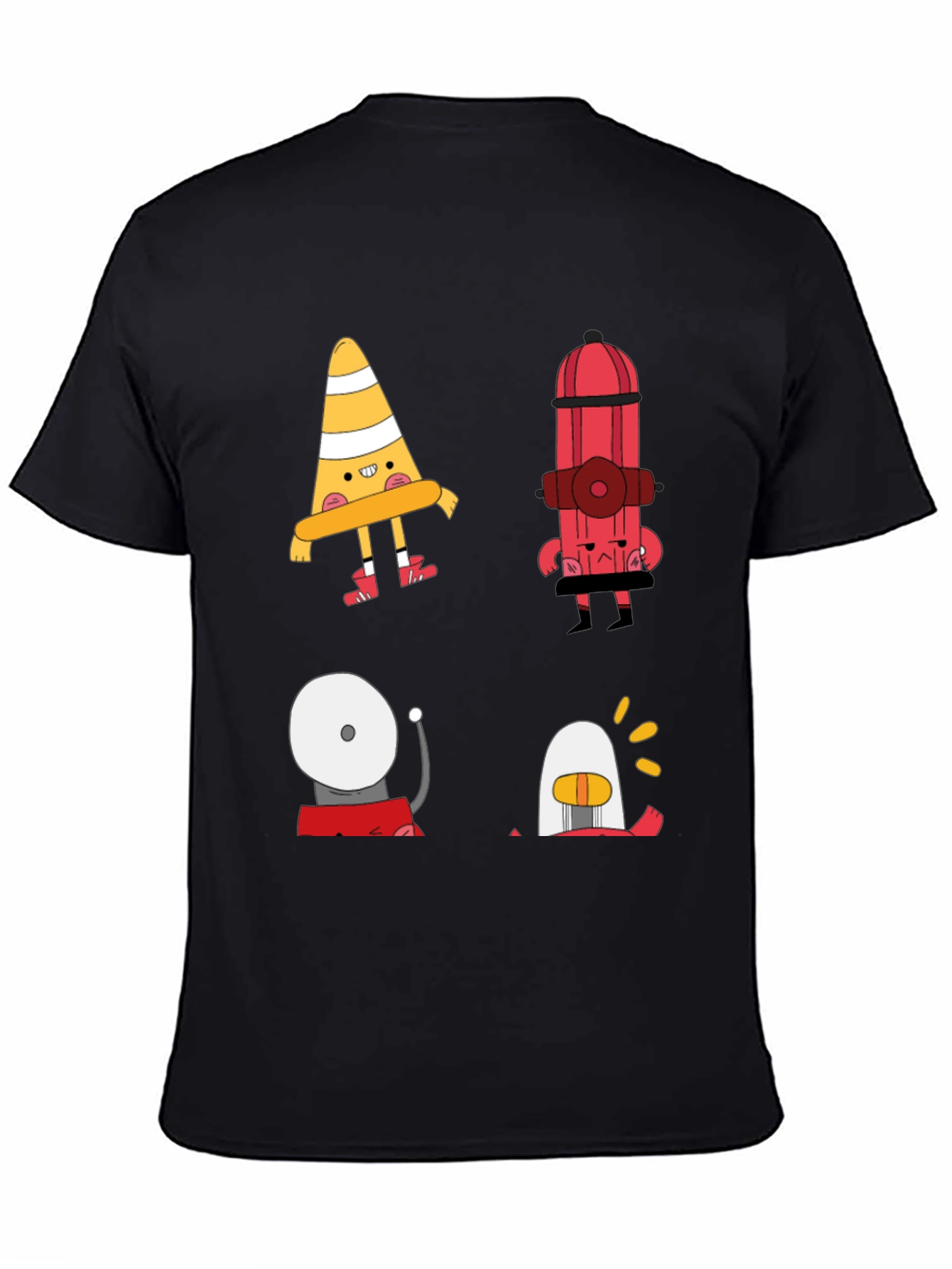 Black Cartoon Fire Safety Black T-Shirt view 4