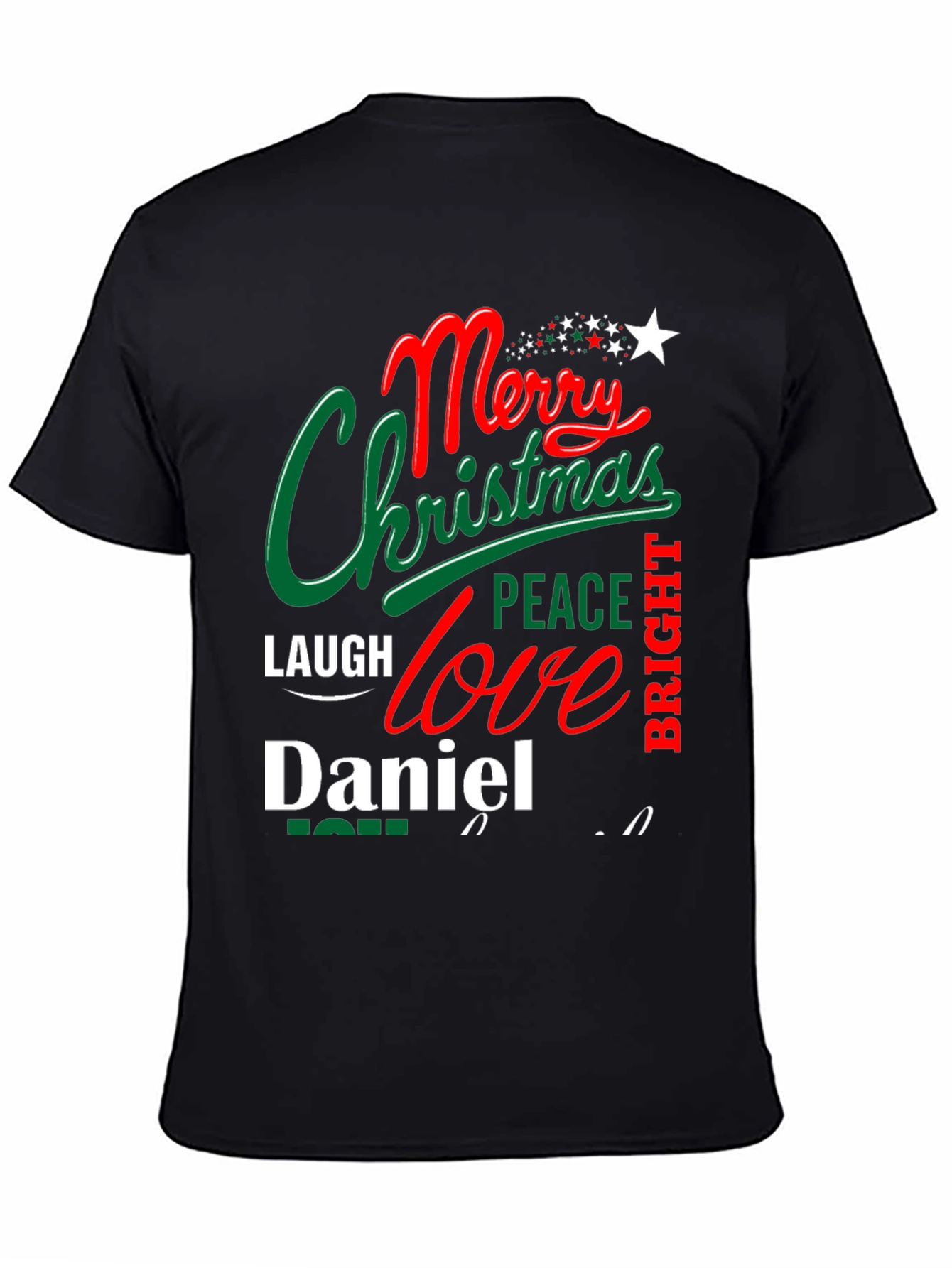 Black Merry Christmas Daniel T-Shirt - Holiday Festive Tee view 4