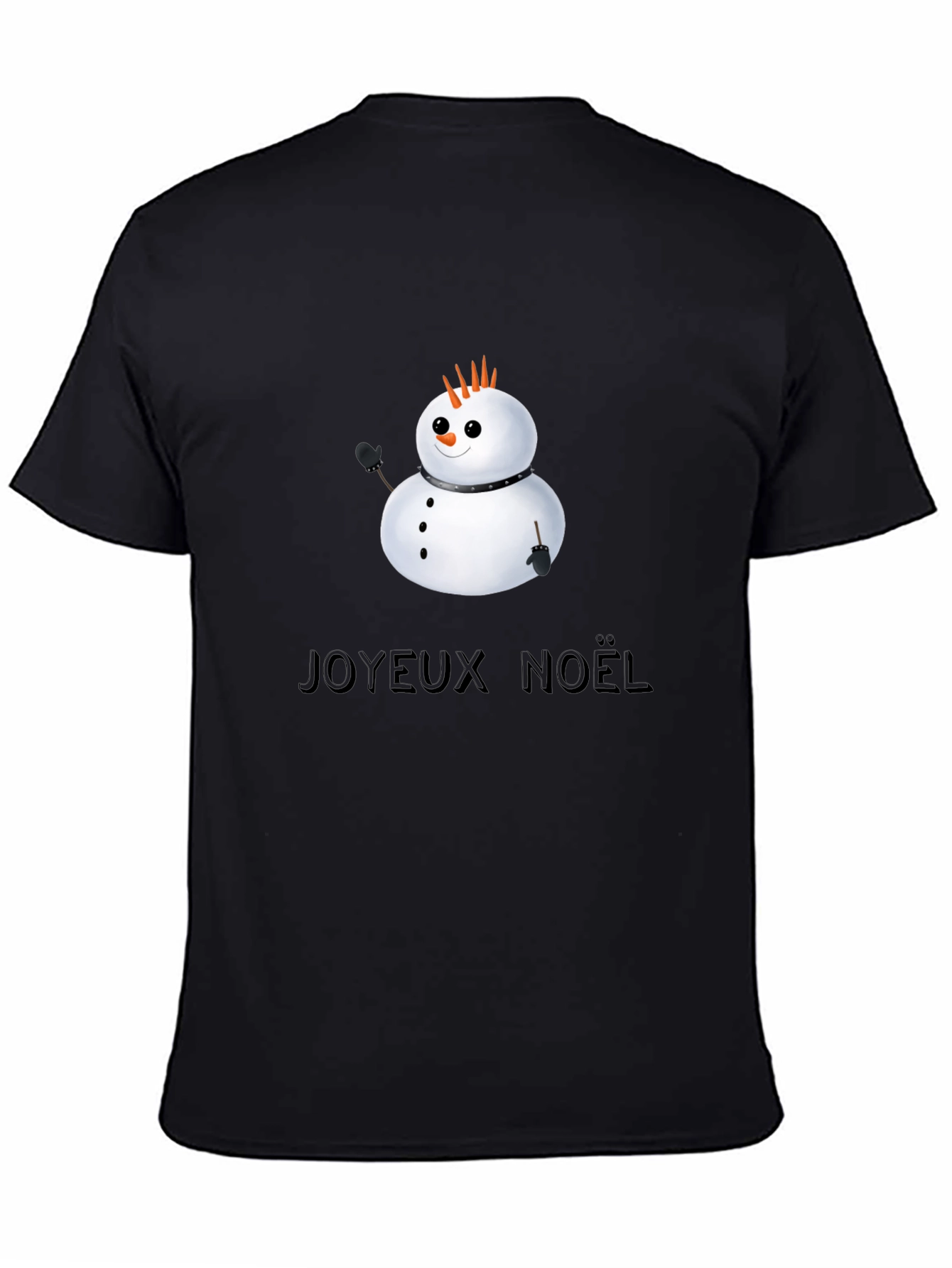Black Joyeux Noel Snowman Black T-Shirt view 4