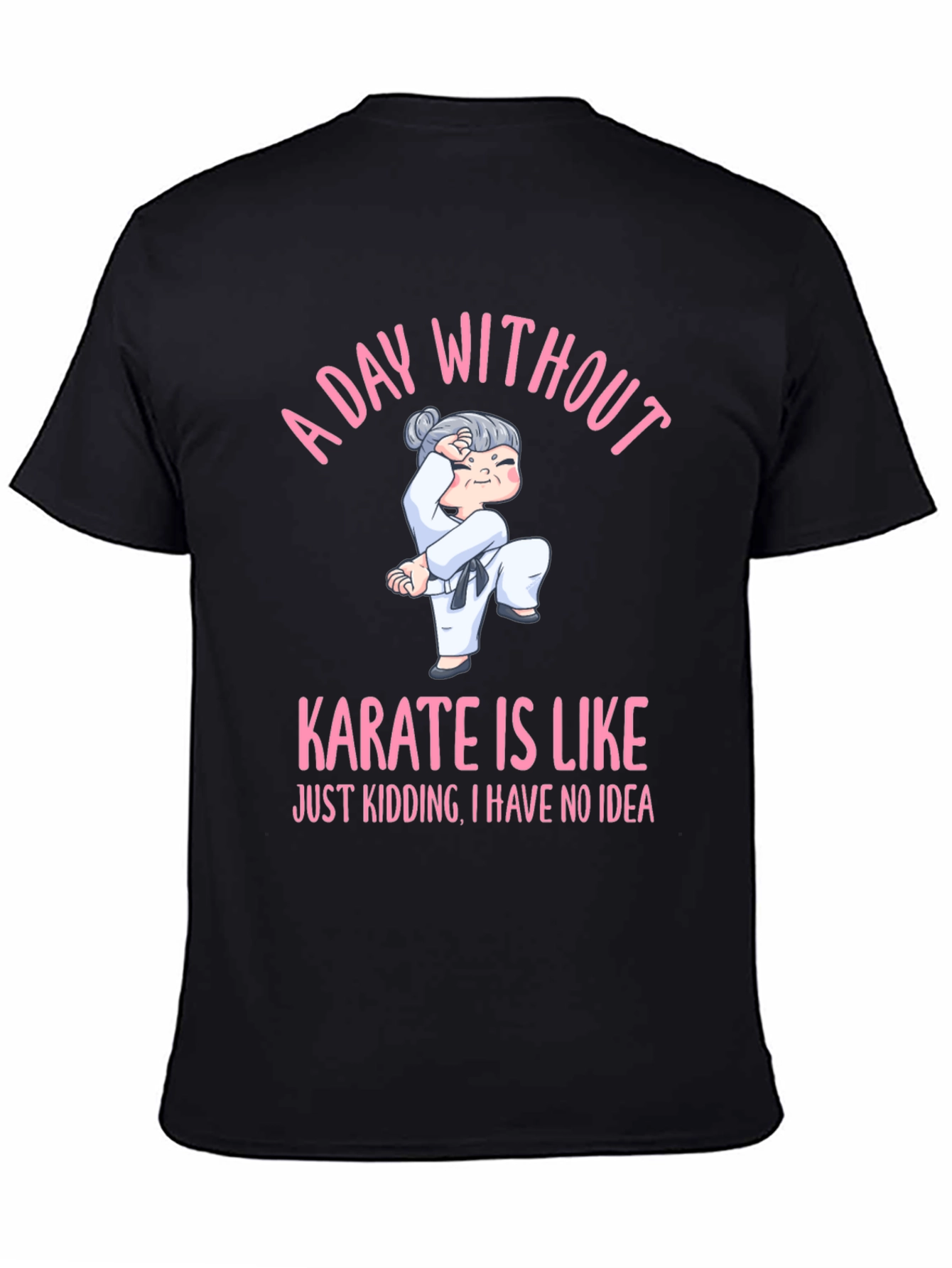 Black Karate Humor Graphic Tee:  'A Day Without Karate' Black Cotton T-Shirt view 4