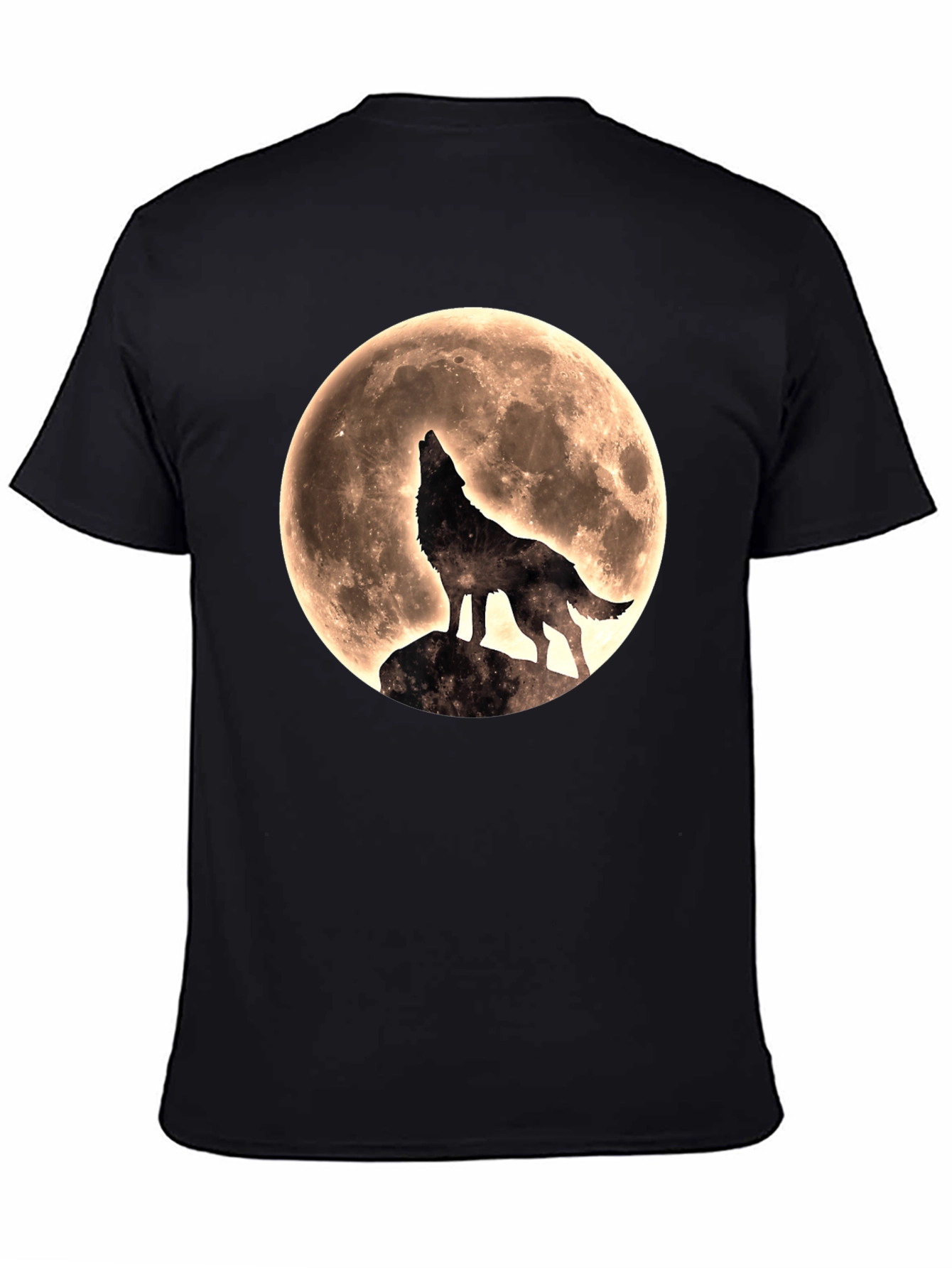 Black Wolf Howling at Moon Graphic T-Shirt - Black view 4