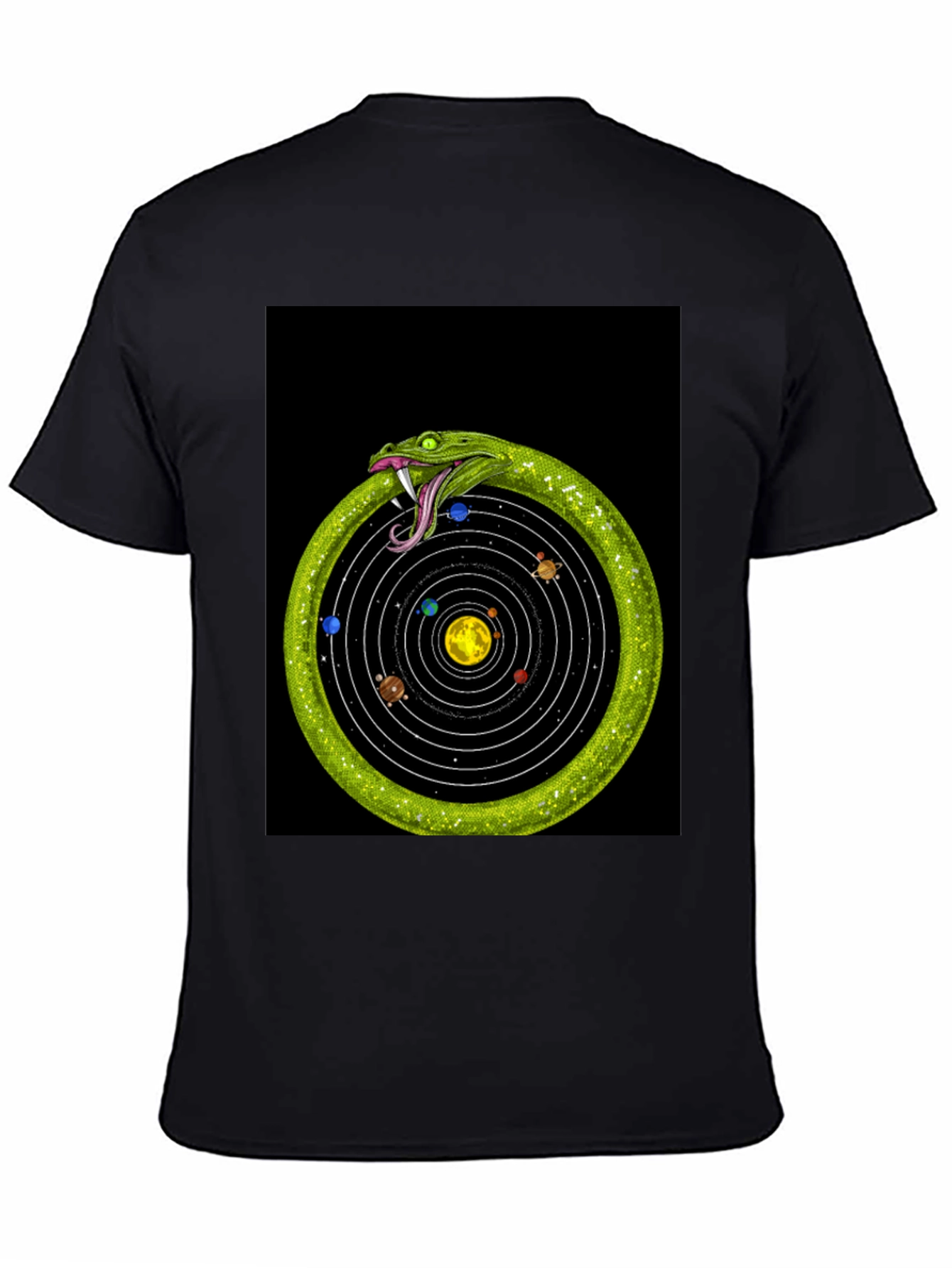 Black Ouroboros Solar System T-Shirt view 4