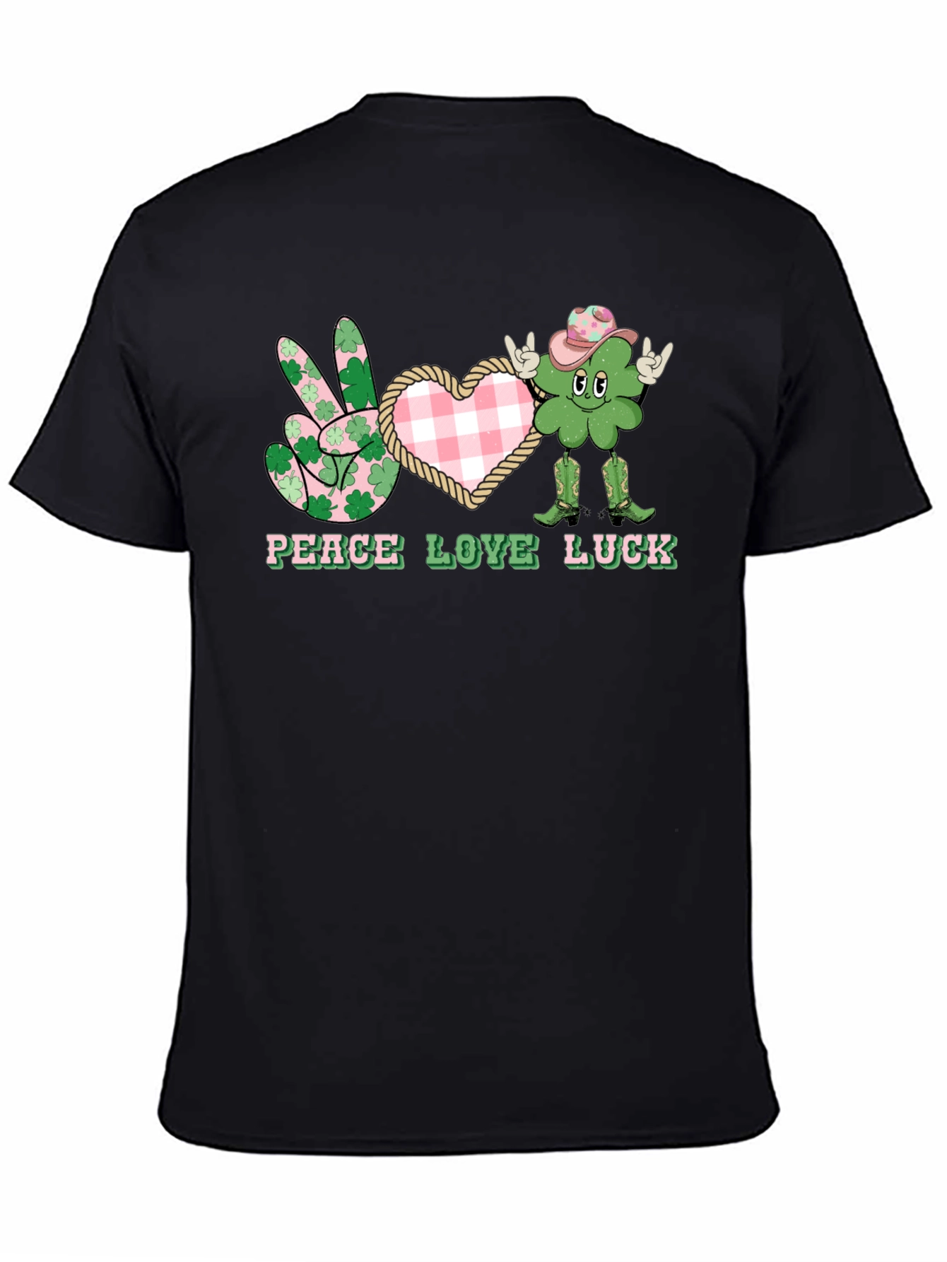 Black Peace Love Luck St. Patrick's Day T-Shirt view 4