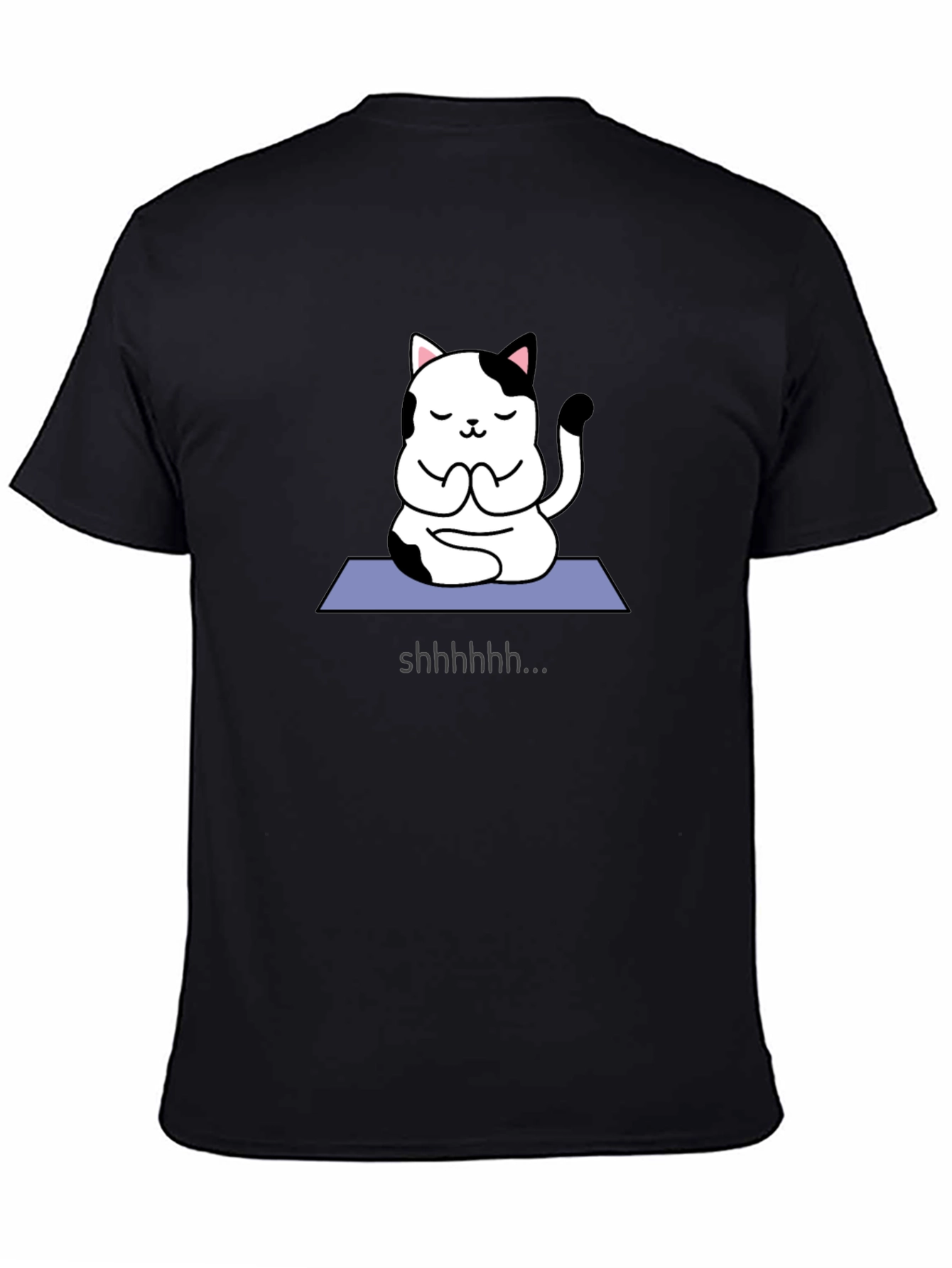 Black Zen Cat Meditation Black T-Shirt view 4