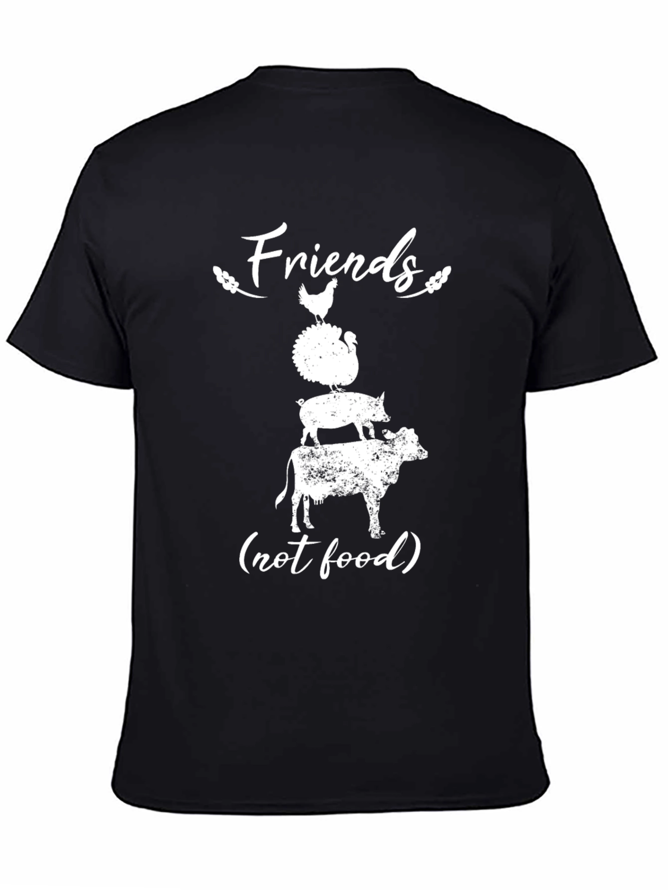 Black Vegan T-Shirt - Friends Not Food Animal Rights view 4