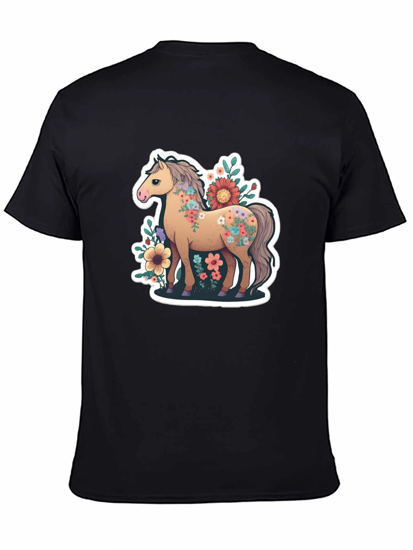 Black Floral Horse Tee - Stylish Graphic T-Shirt view 4