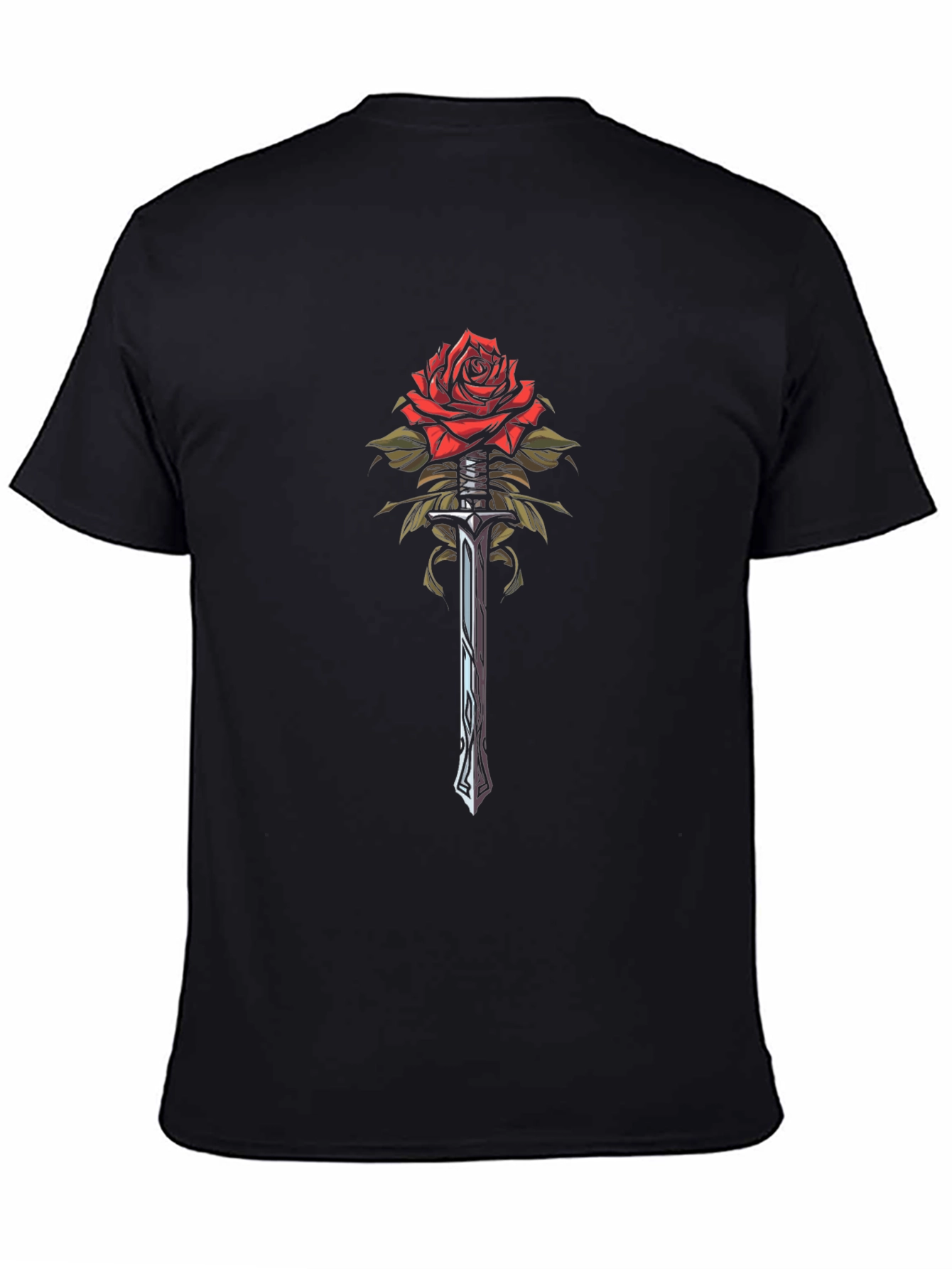 Black Rose and Sword Graphic Tee - Men's Black T-Shirt view 4