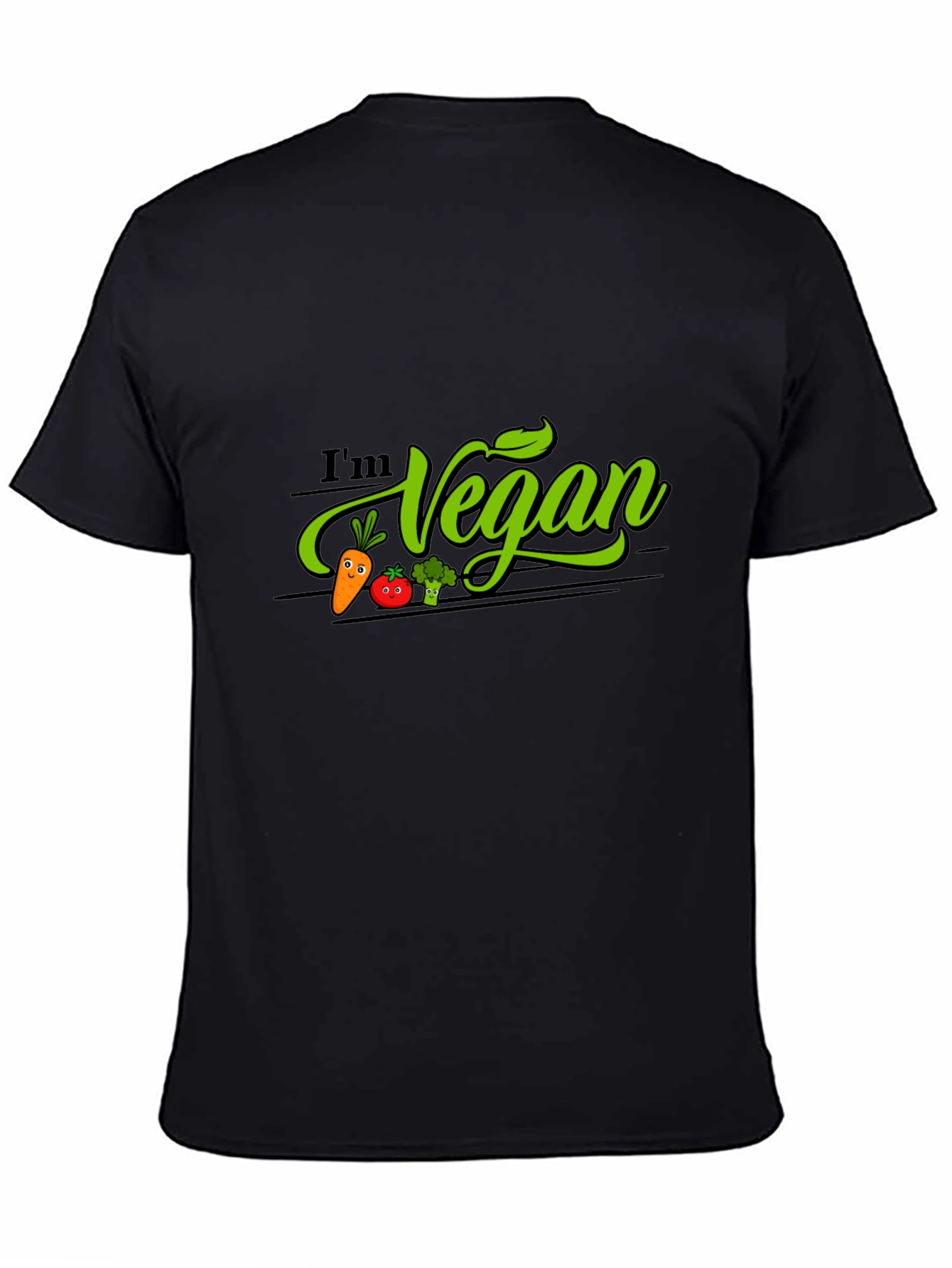 Black I'm Vegan Graphic T-Shirt - Black, Crew Neck view 4