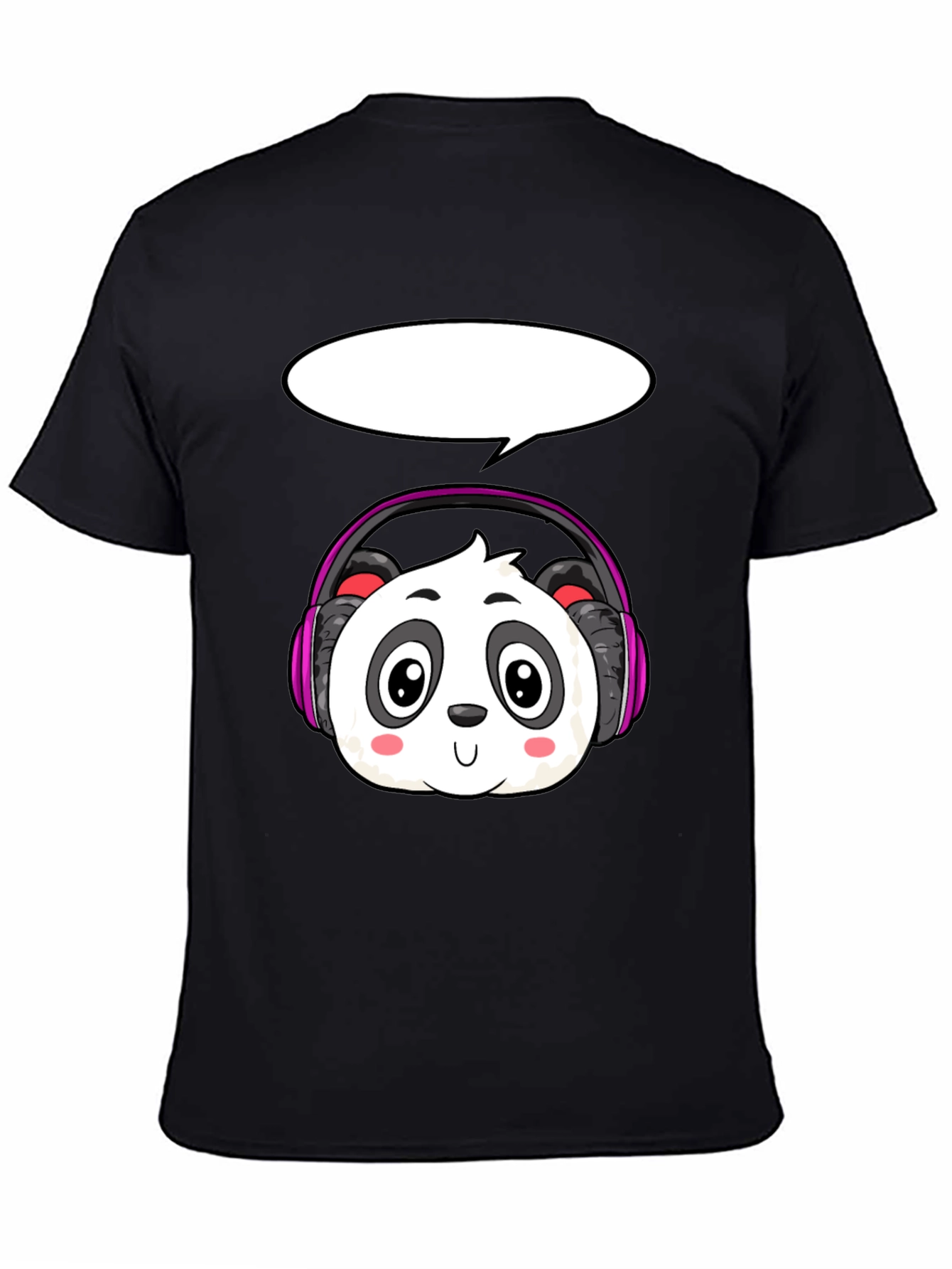 Black Cartoon Panda with Headphones T-Shirt view 4