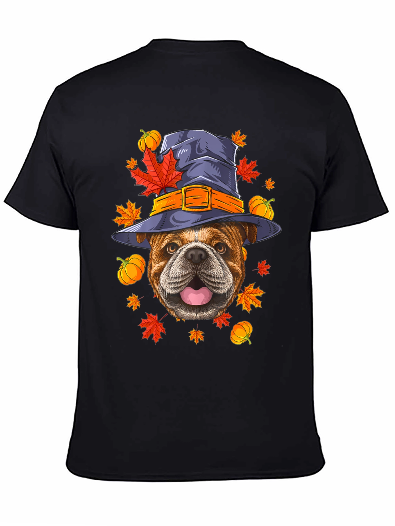 Black Bulldog Witch Hat Fall T-Shirt view 4