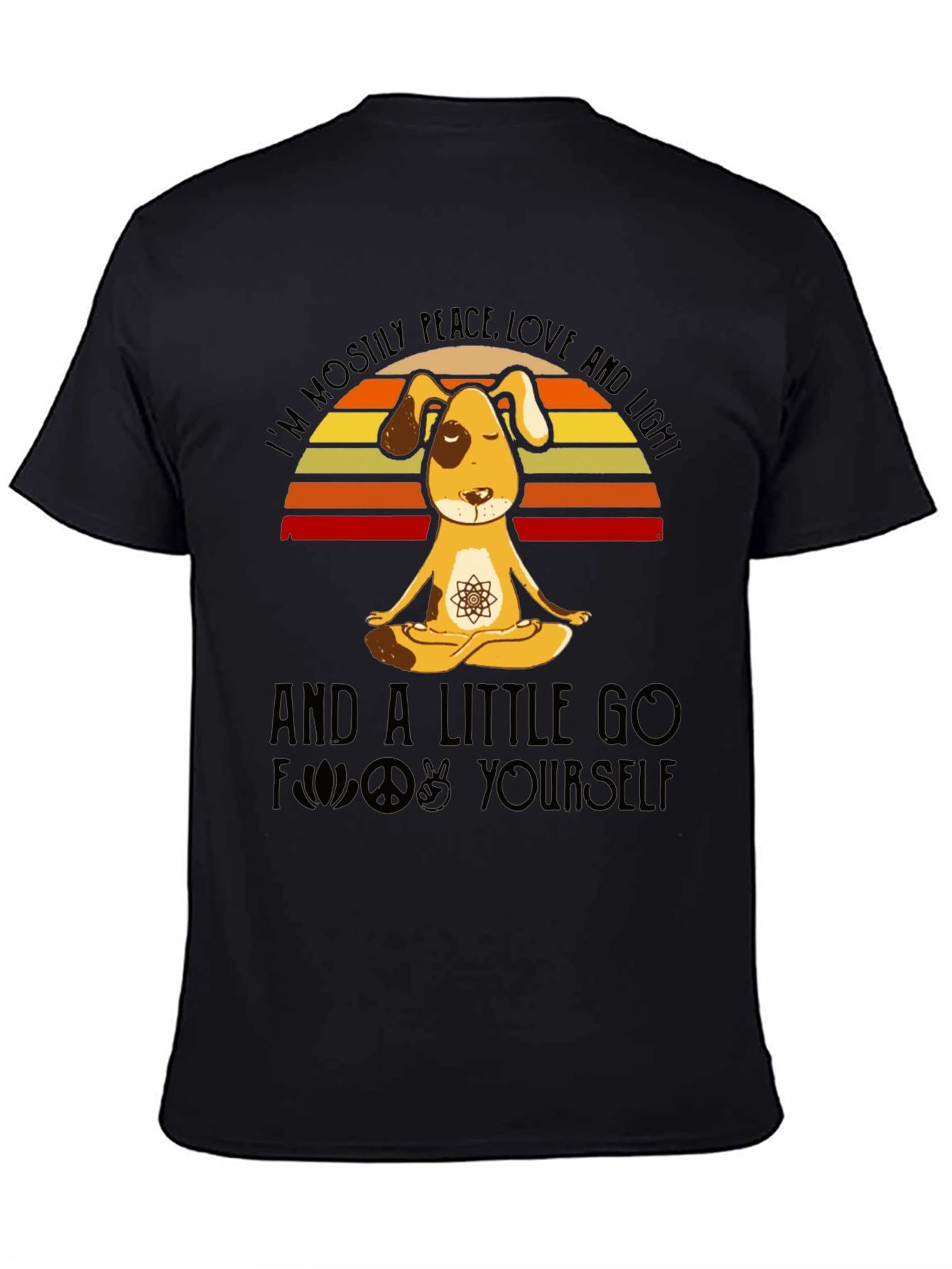 Black Peace Love and Light Dog Yoga T-Shirt view 4