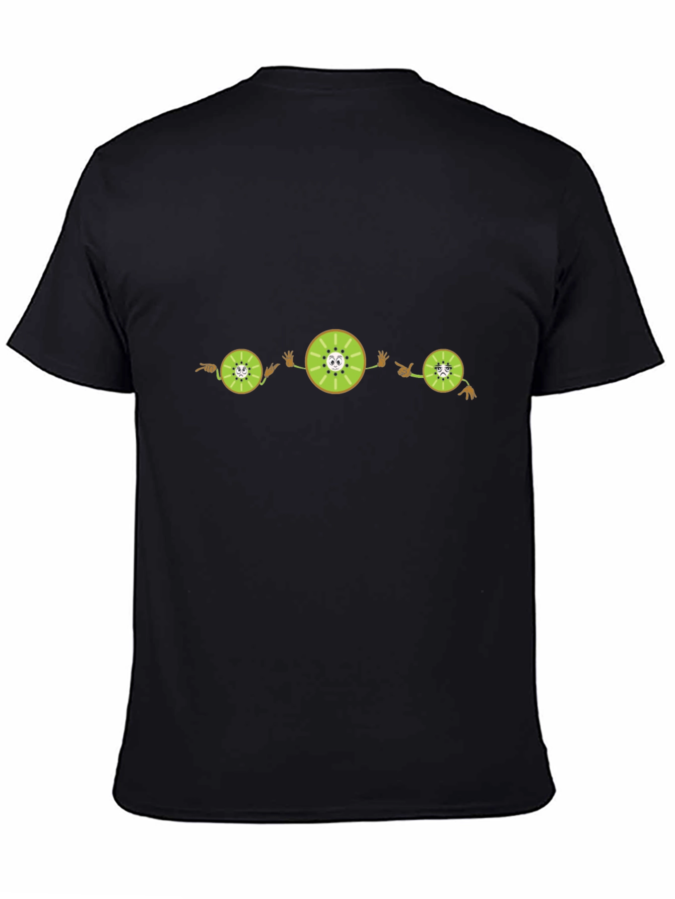 Black Kiwi Fruit Cartoon Graphic Black T-Shirt view 4