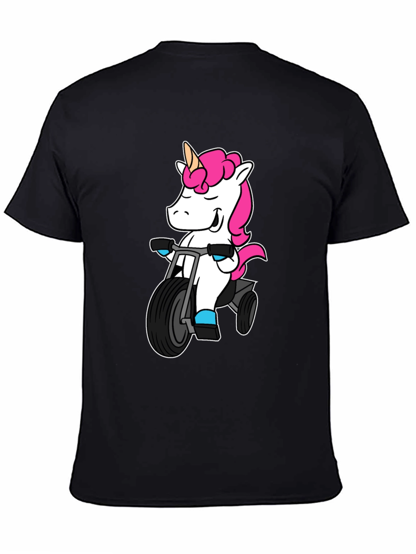 Black Unicorn on Tricycle T-Shirt - Black view 4