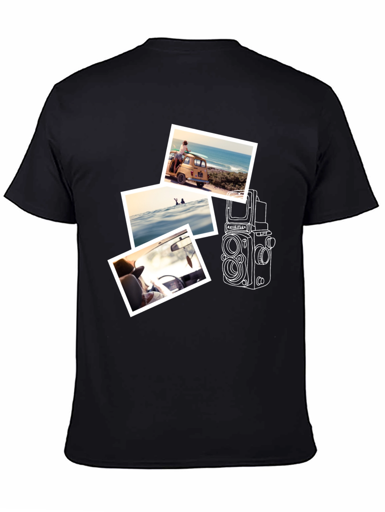 Black Retro Camera & Travel Photo T-Shirt view 4