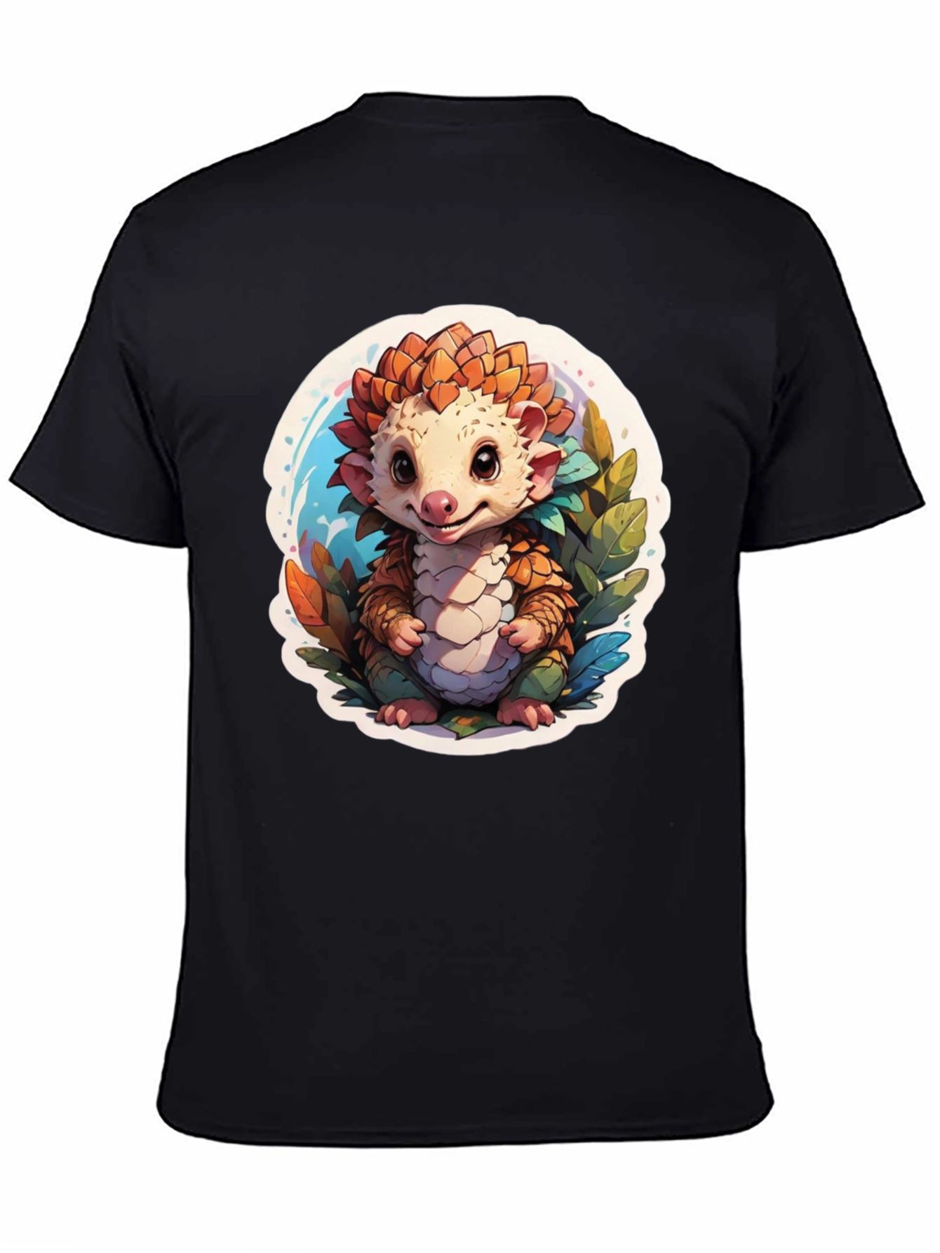 Black Cute Pangolin T-Shirt - Black Cotton Tee view 4