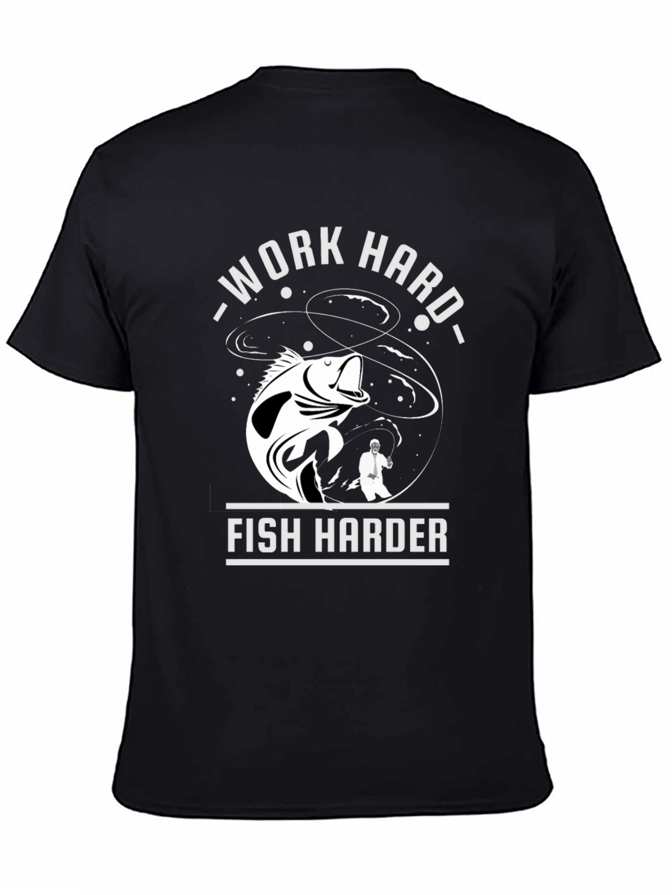 Black Work Hard Fish Harder Graphic T-Shirt view 4