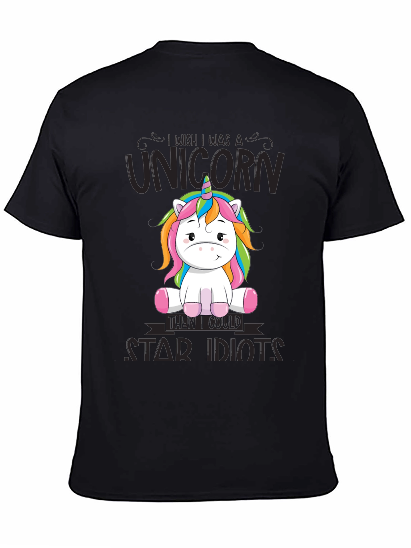 Black I Wish I Was A Unicorn Funny T-Shirt view 4