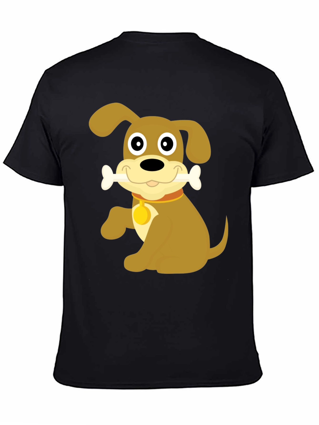Black Cute Dog Bone Cartoon Black T-Shirt view 4