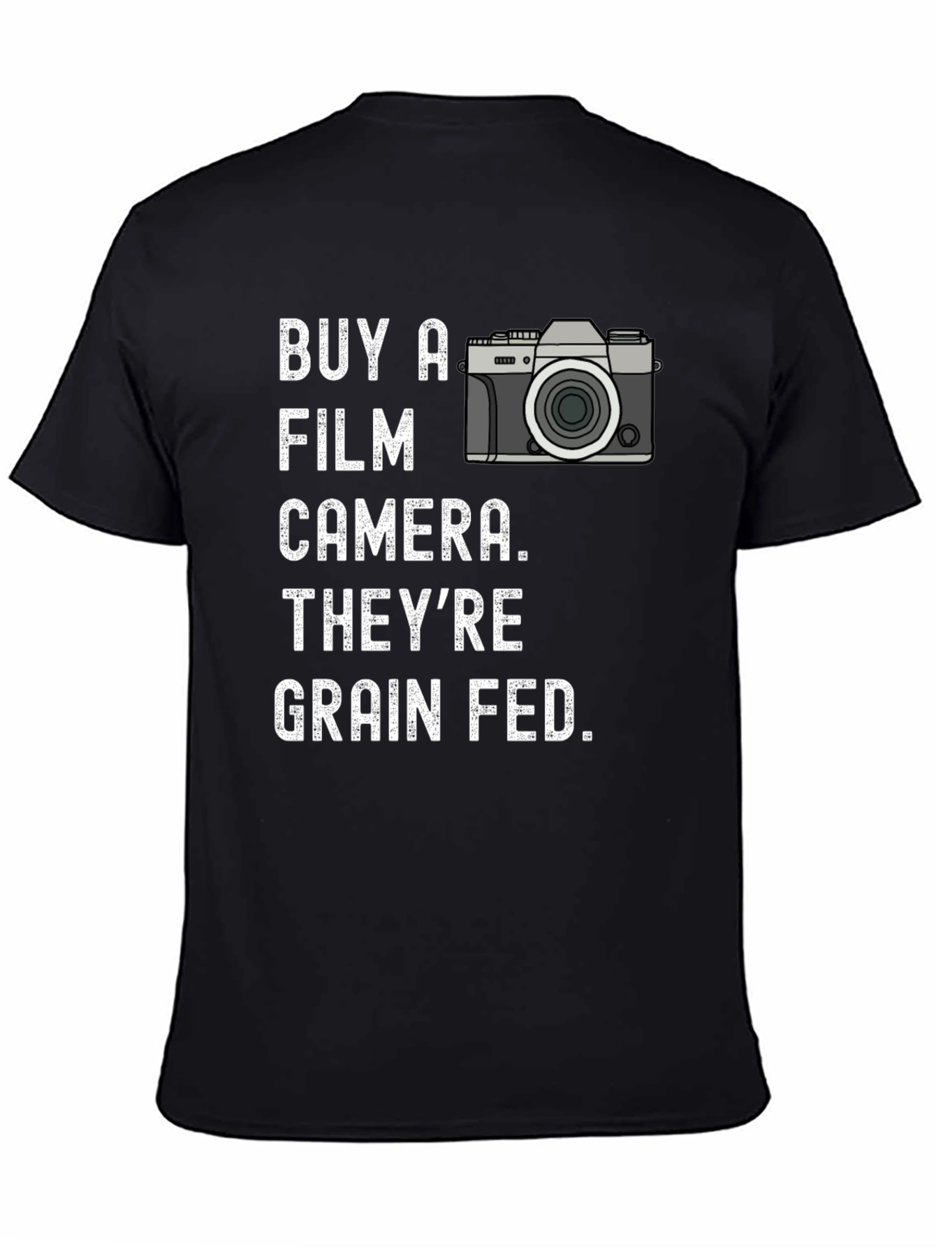 Black Buy a Film Camera T-Shirt - Grain Fed Humor Tee view 4