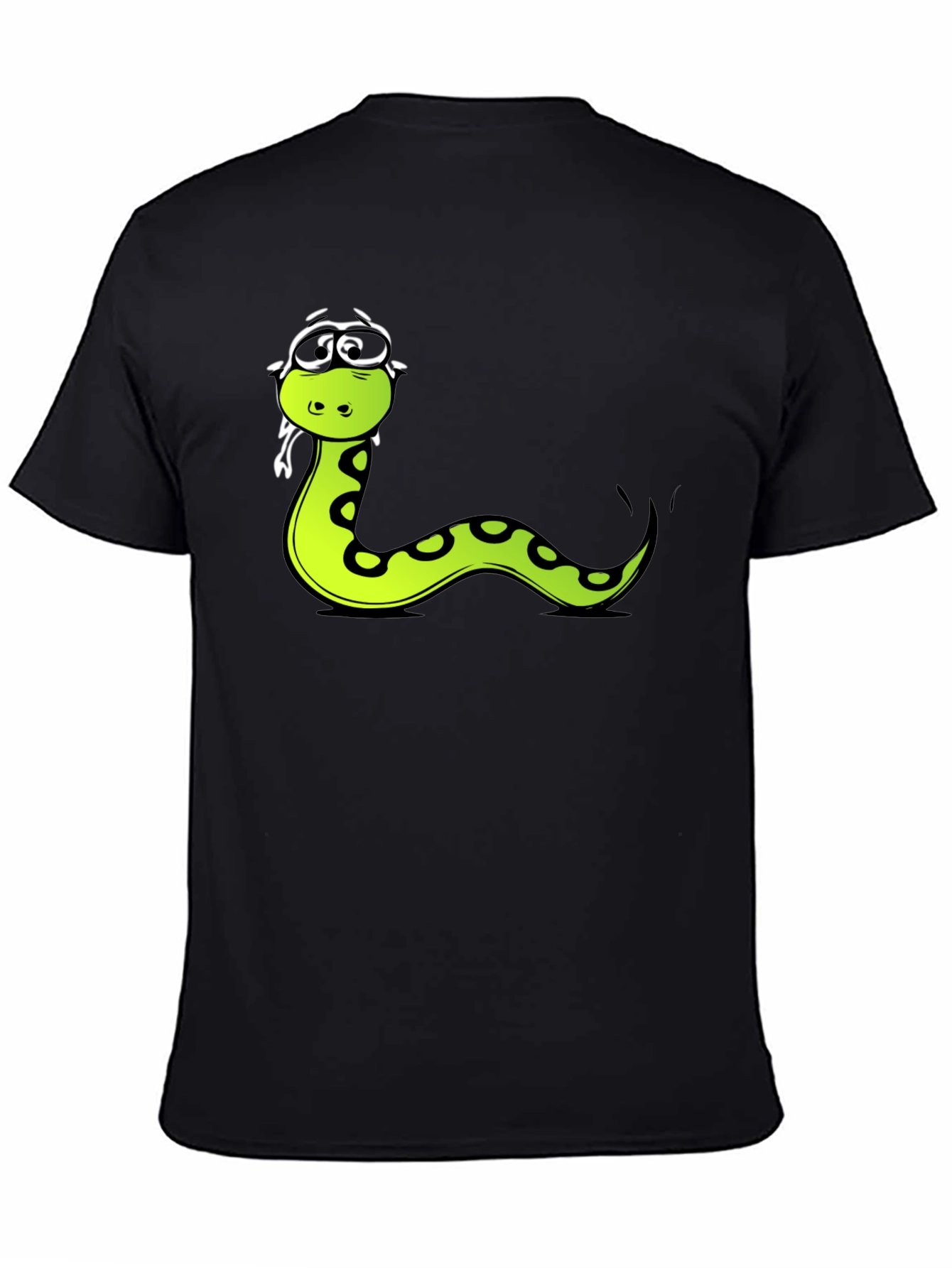 Black Funny Snake Cartoon Graphic Tee - Black T-Shirt view 4