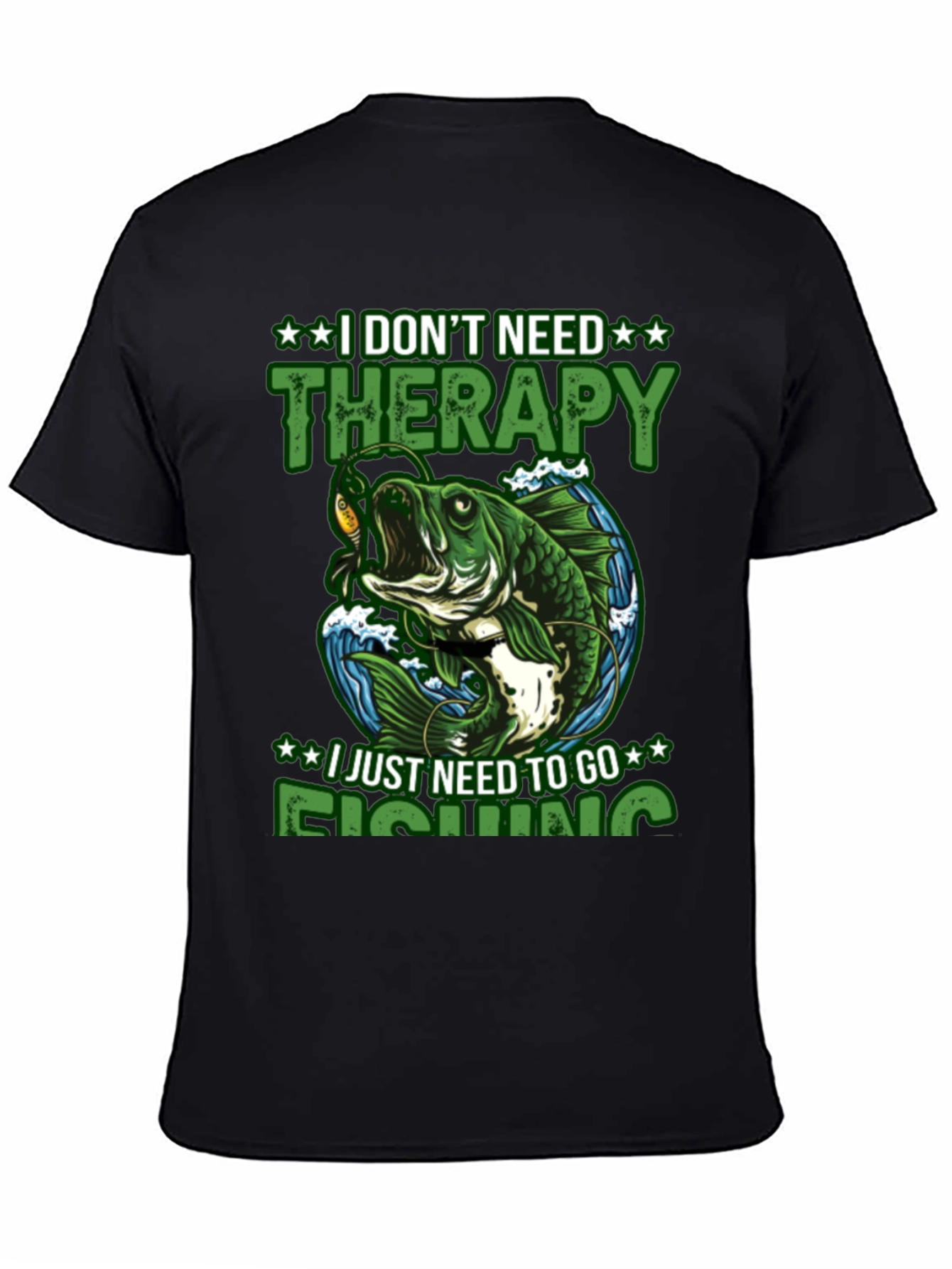 Black Fishing Therapy T-Shirt view 4