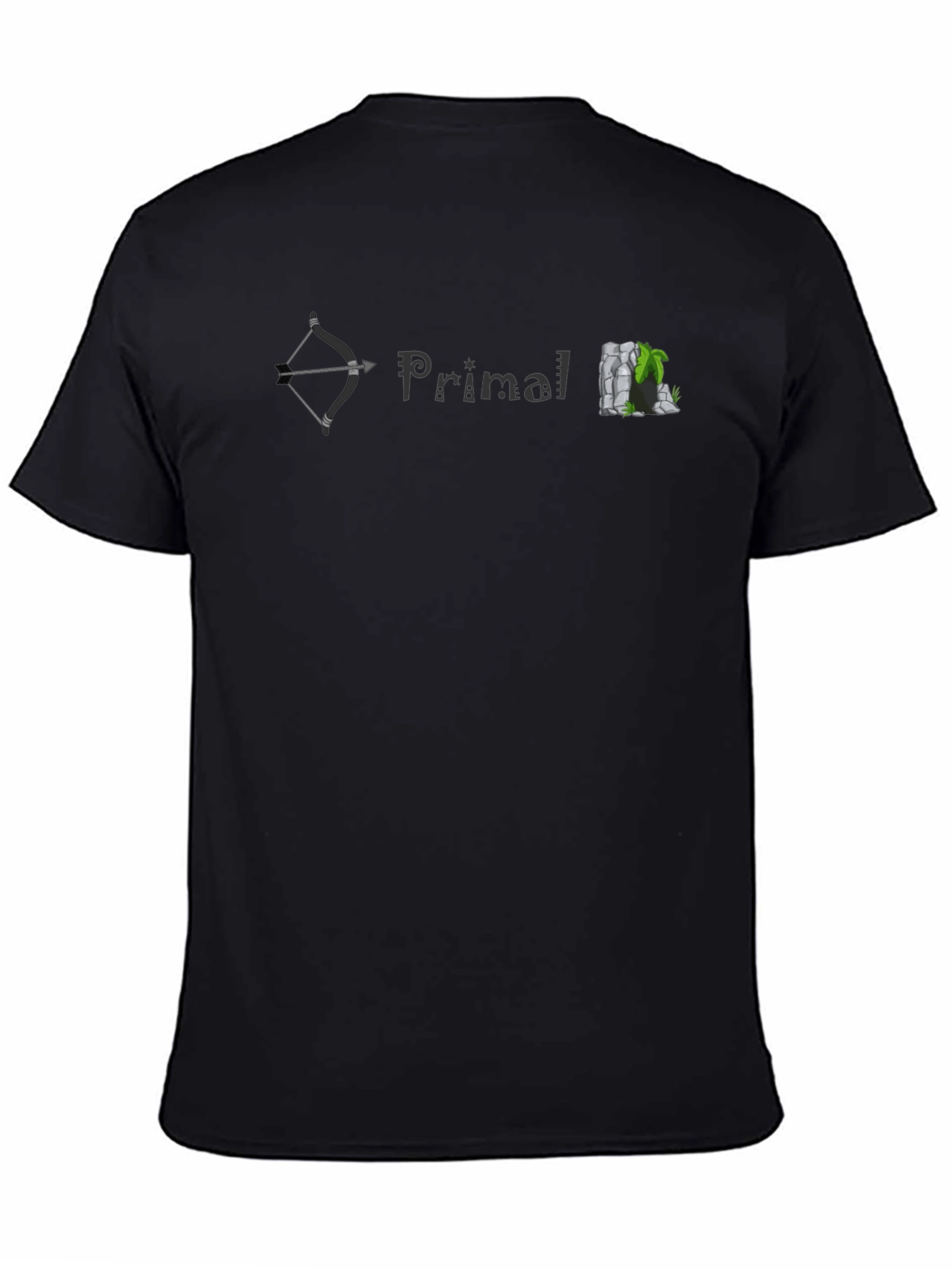 Black Primal T-Shirt: Bow, Text & Rock Cave Design - Soft Cotton Tee view 4