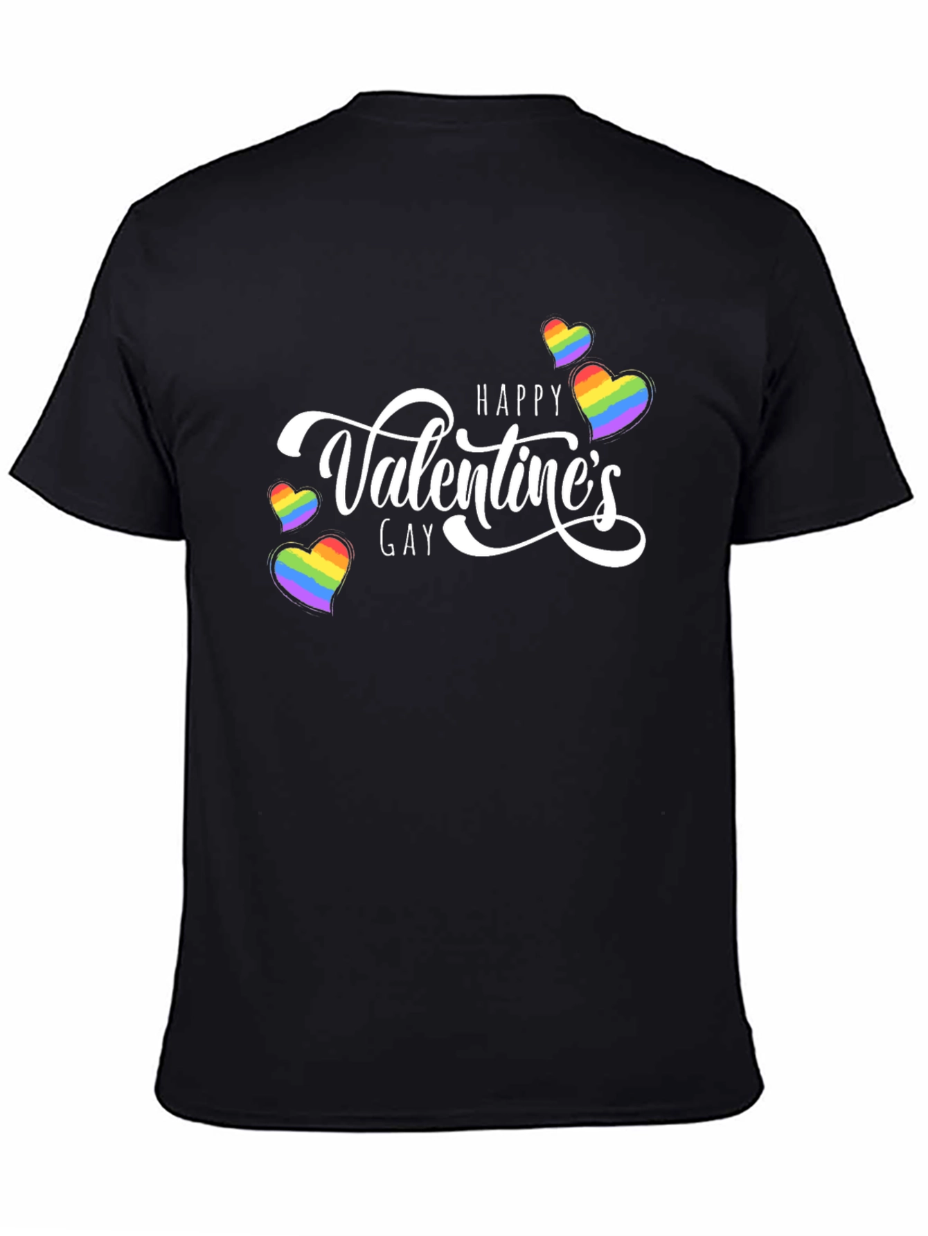Black Happy Gay Valentine's Rainbow Heart T-Shirt view 4