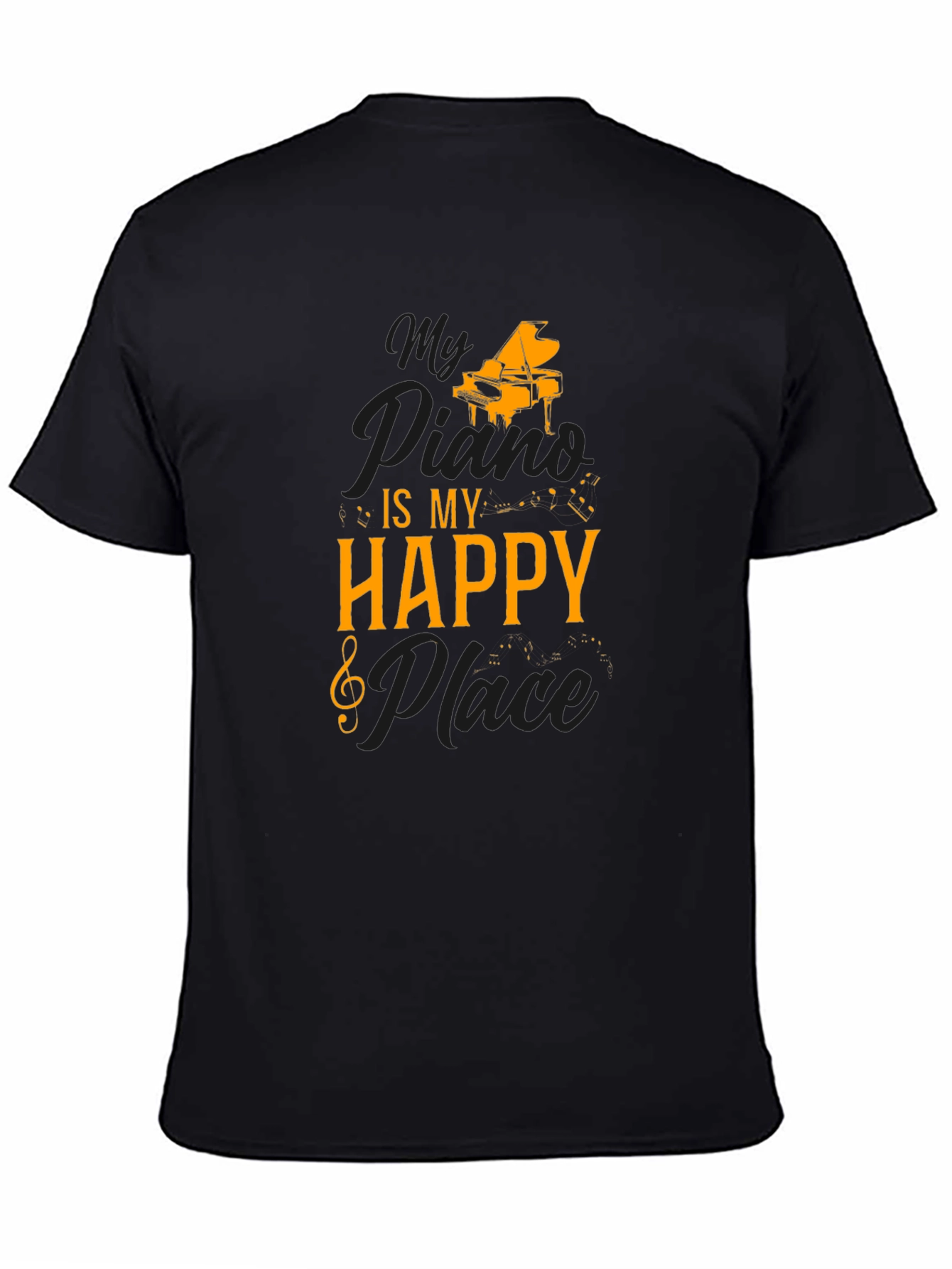 Black My Piano Is My Happy Place T-Shirt view 4
