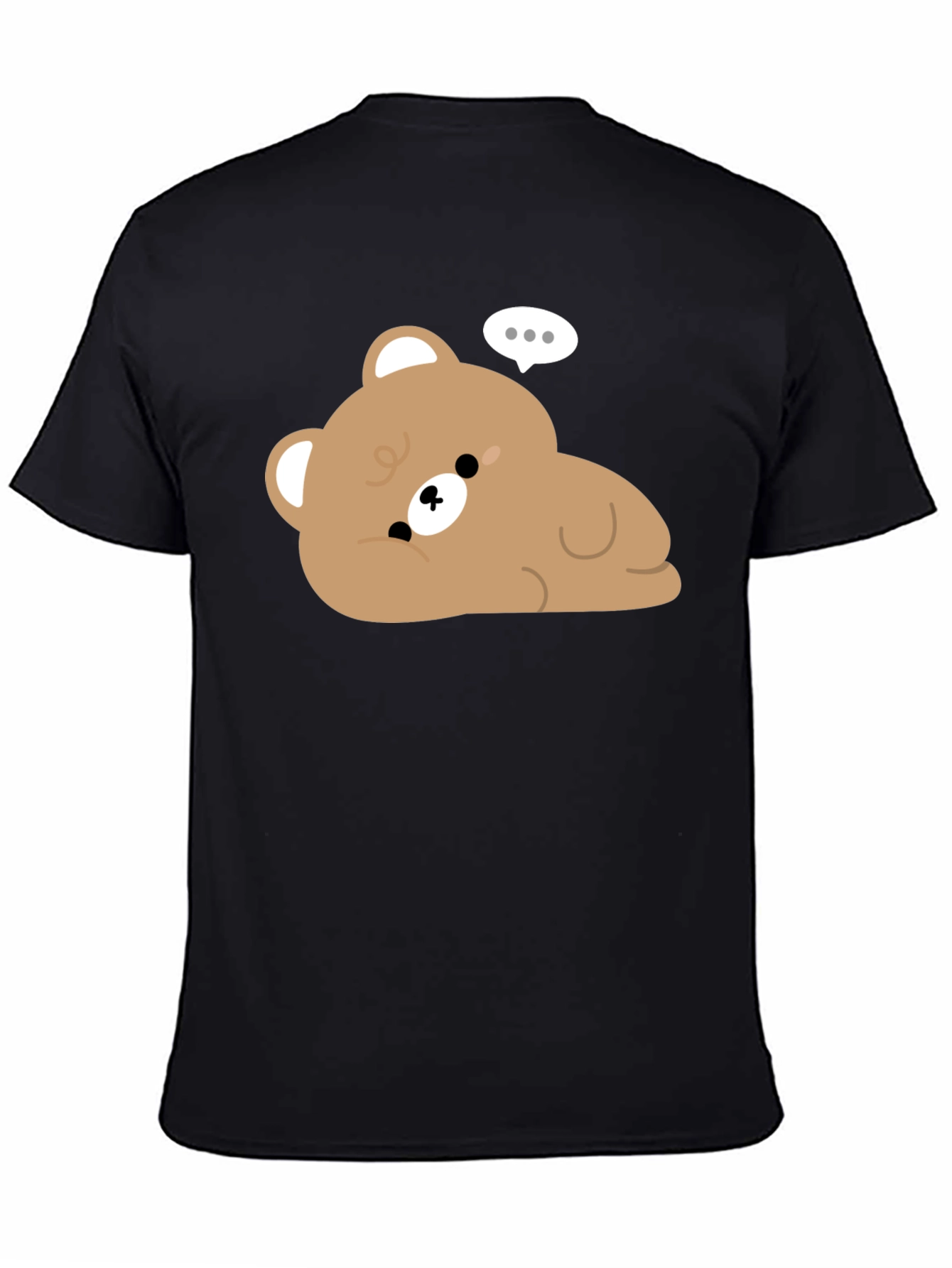 Black Cute Cartoon Bear Graphic Black T-Shirt view 4