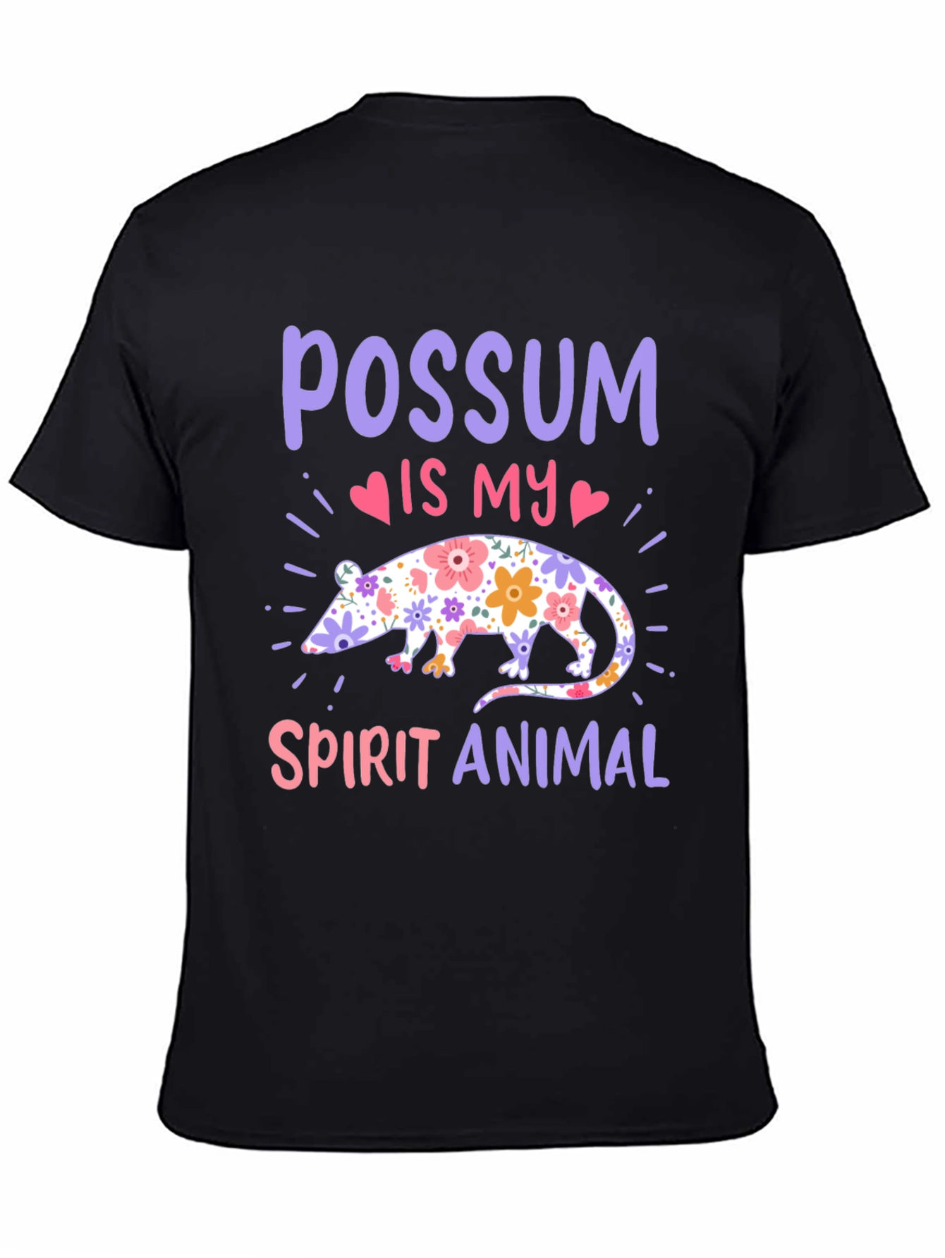 Black Possum Spirit Animal T-Shirt - Floral Possum Design view 4