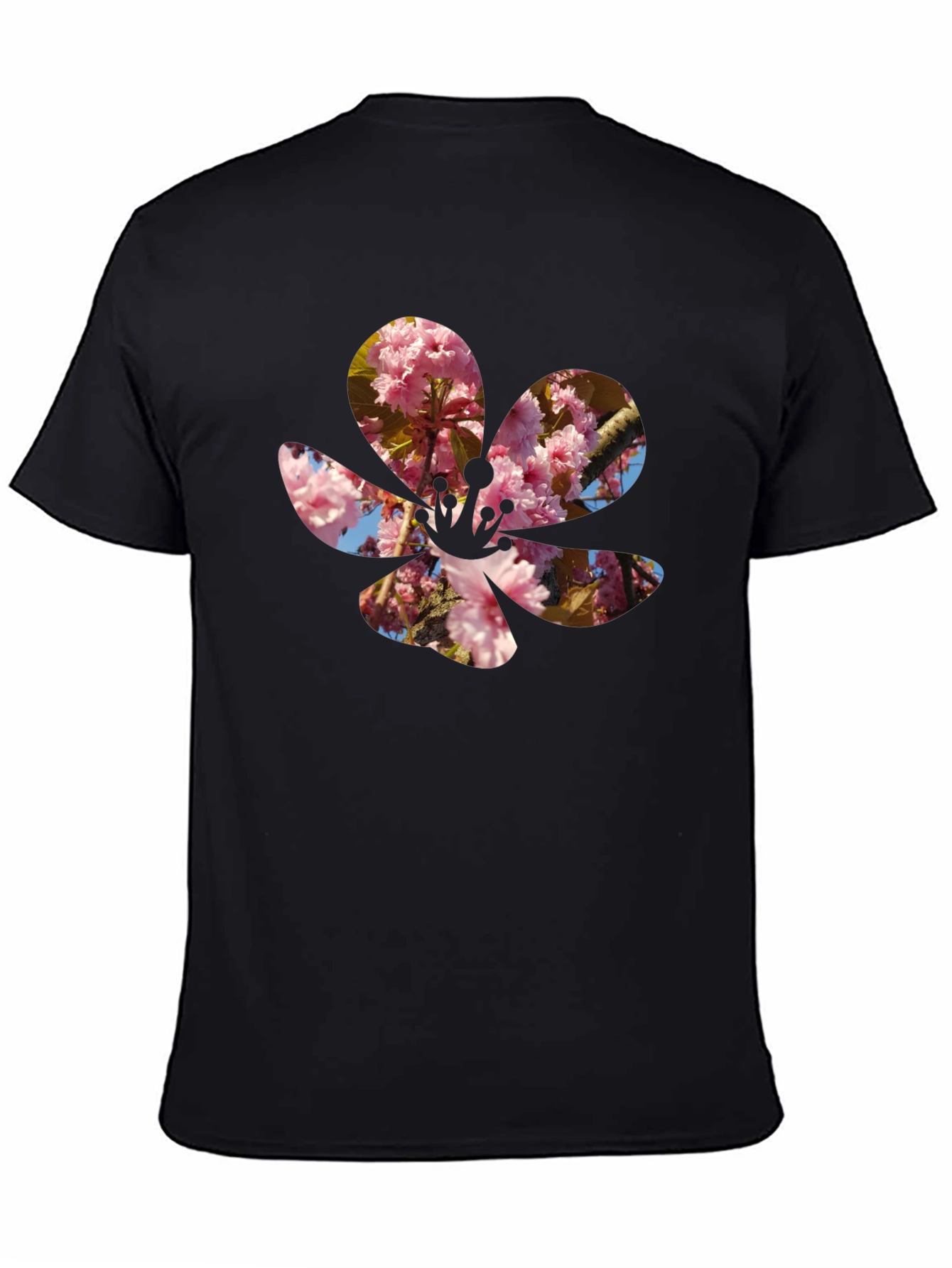 Black Blossom Print T-Shirt - Casual Black Tee view 4