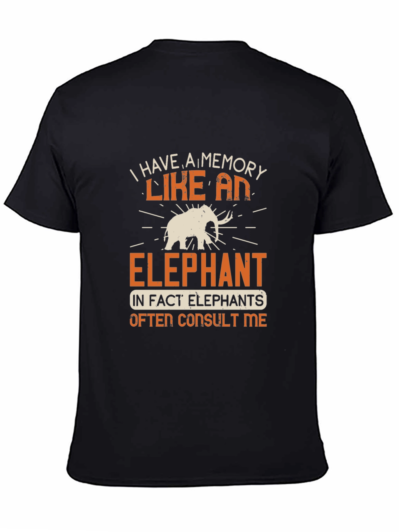 Black Memory Like An Elephant Graphic T-Shirt view 4