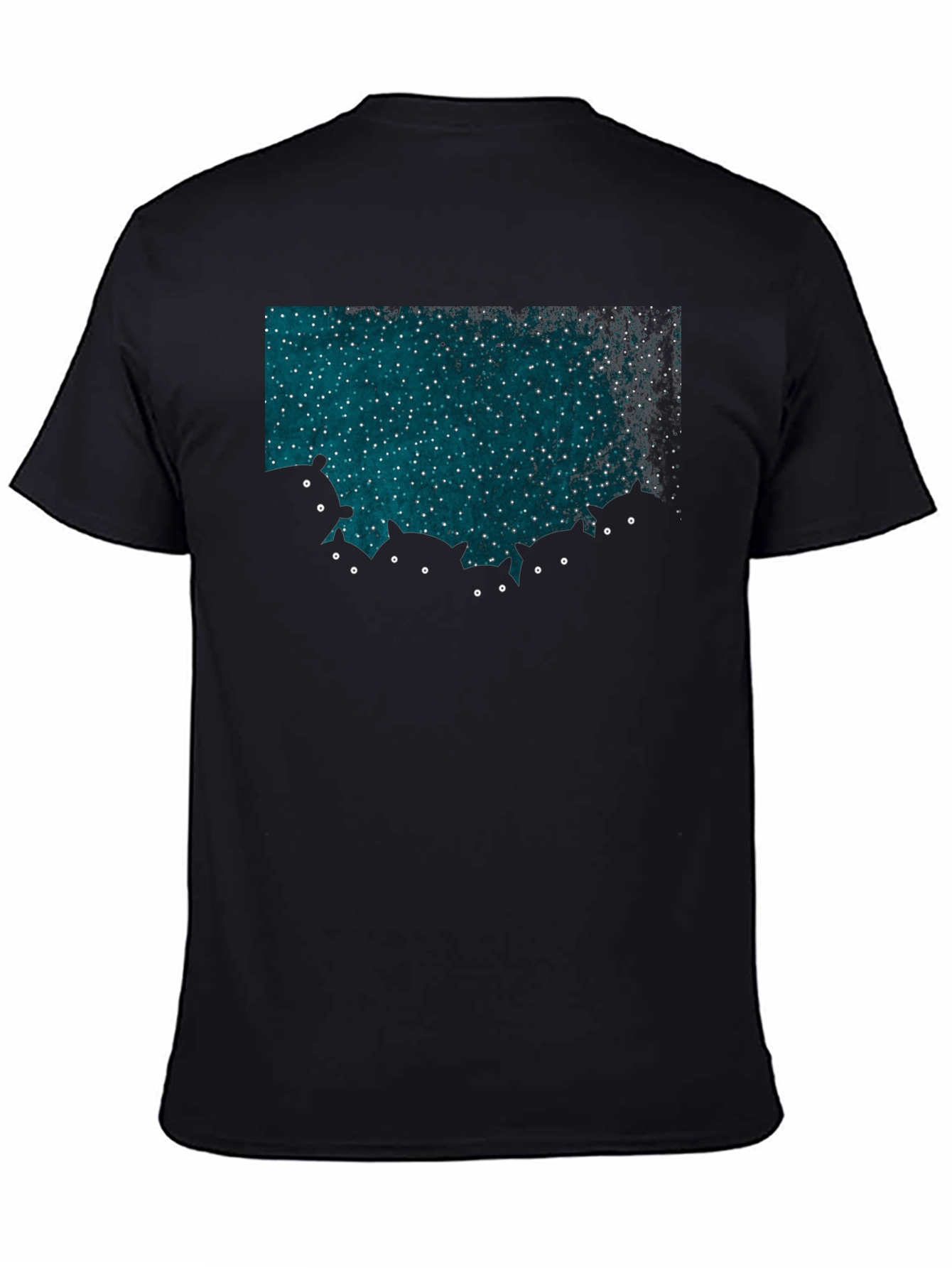 Black Mysterious Cats T-Shirt - Stargazing Cats Design view 4
