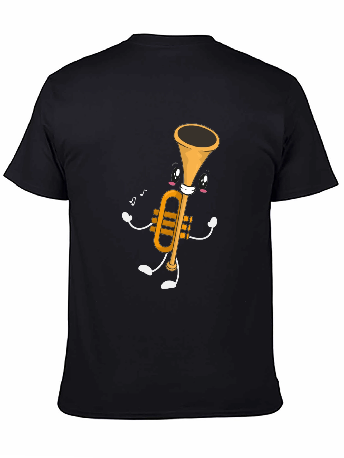 Black Musical Trumpet Graphic Tee - Black Cotton T-Shirt view 4