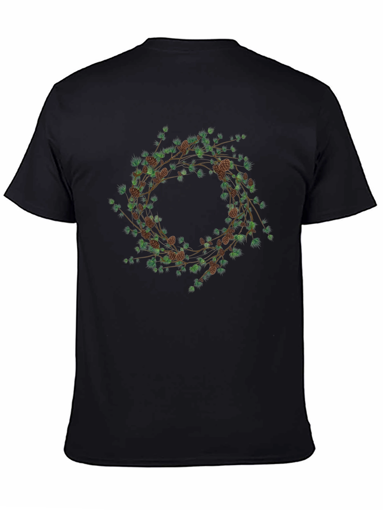 Black Nature Wreath Graphic T-Shirt - Black Cotton Tee view 4