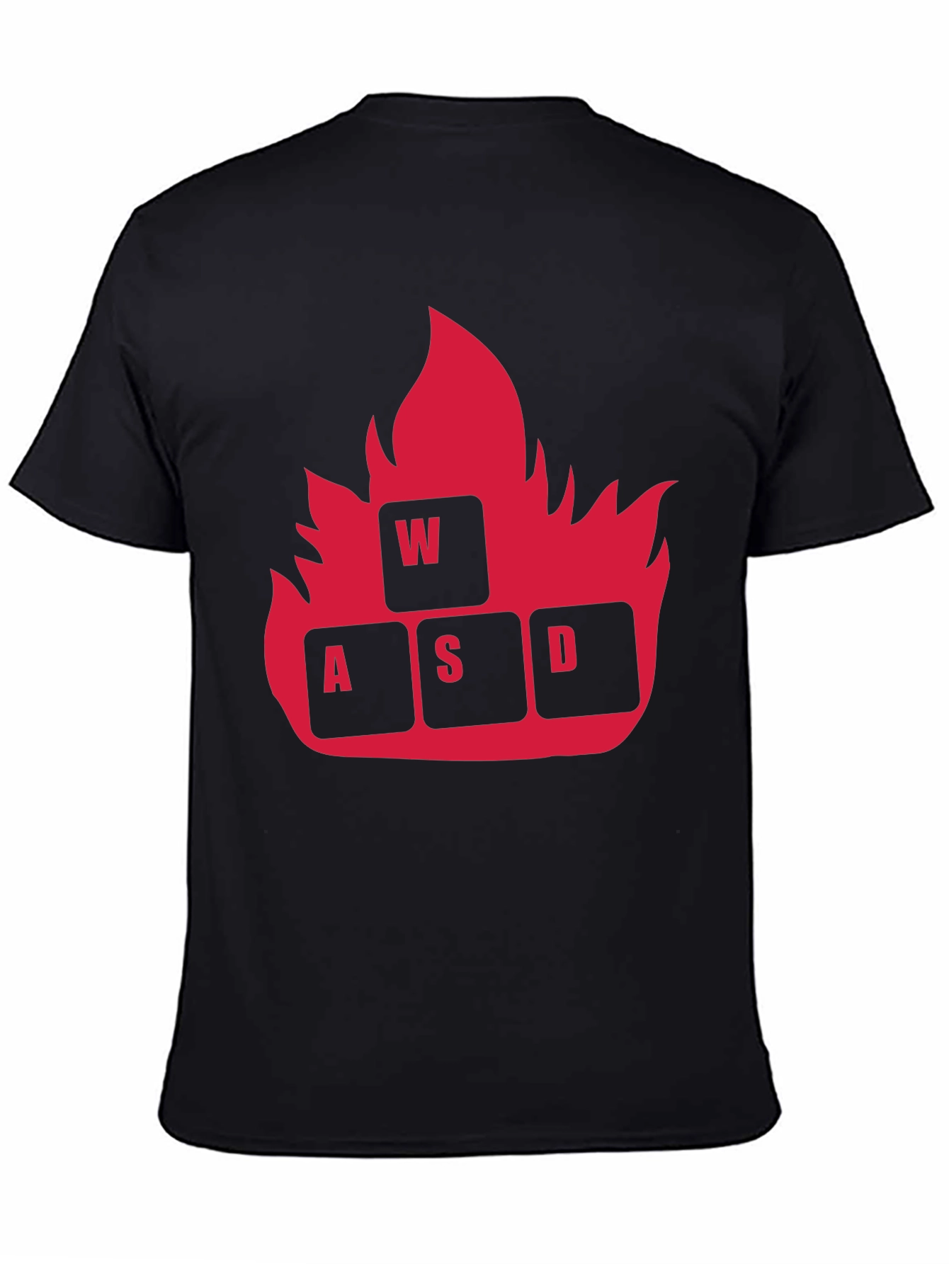 Black Gaming WASD Fire T-Shirt - Black Cotton Tee view 4