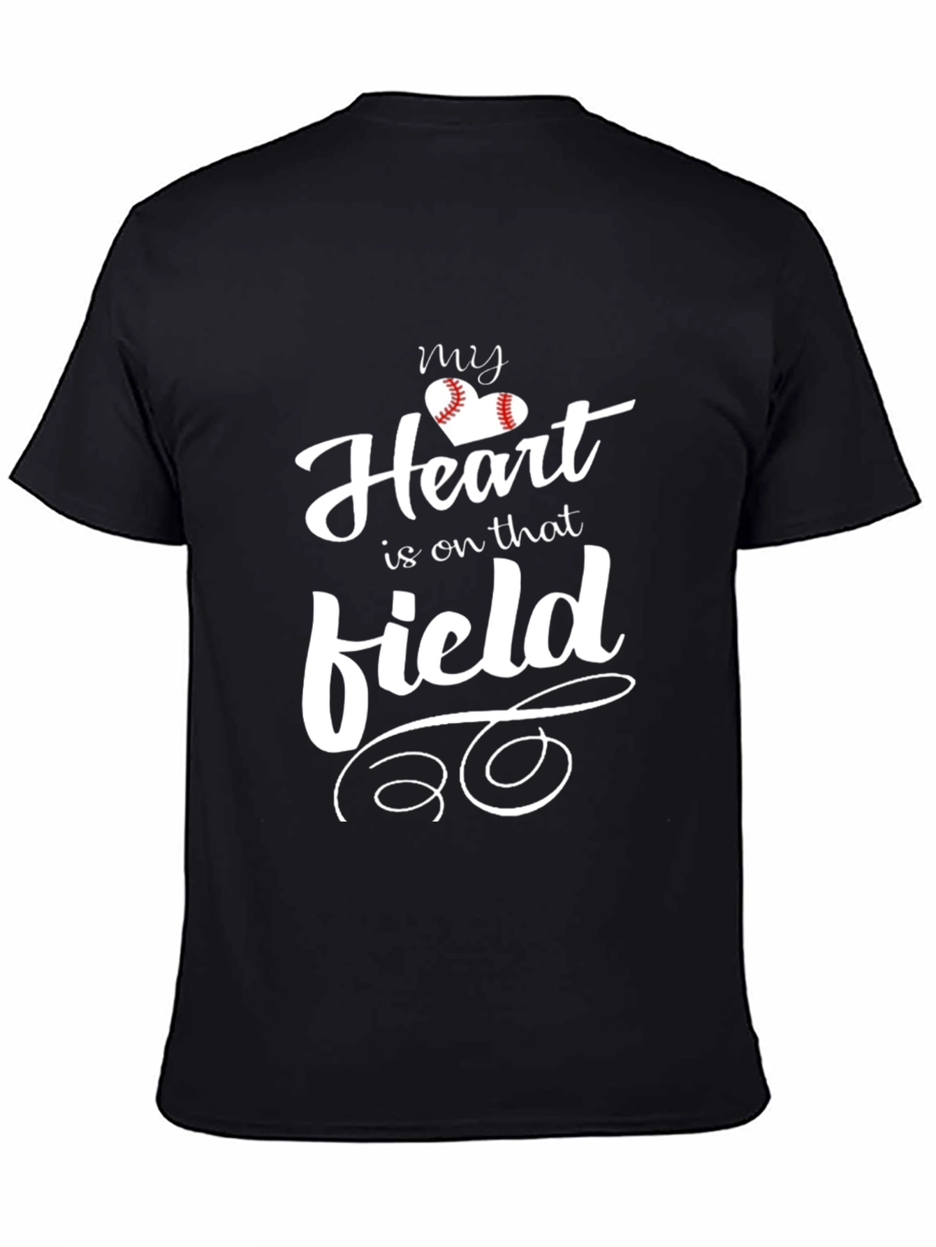 Black Baseball Heart T-Shirt for Sports Fans view 4