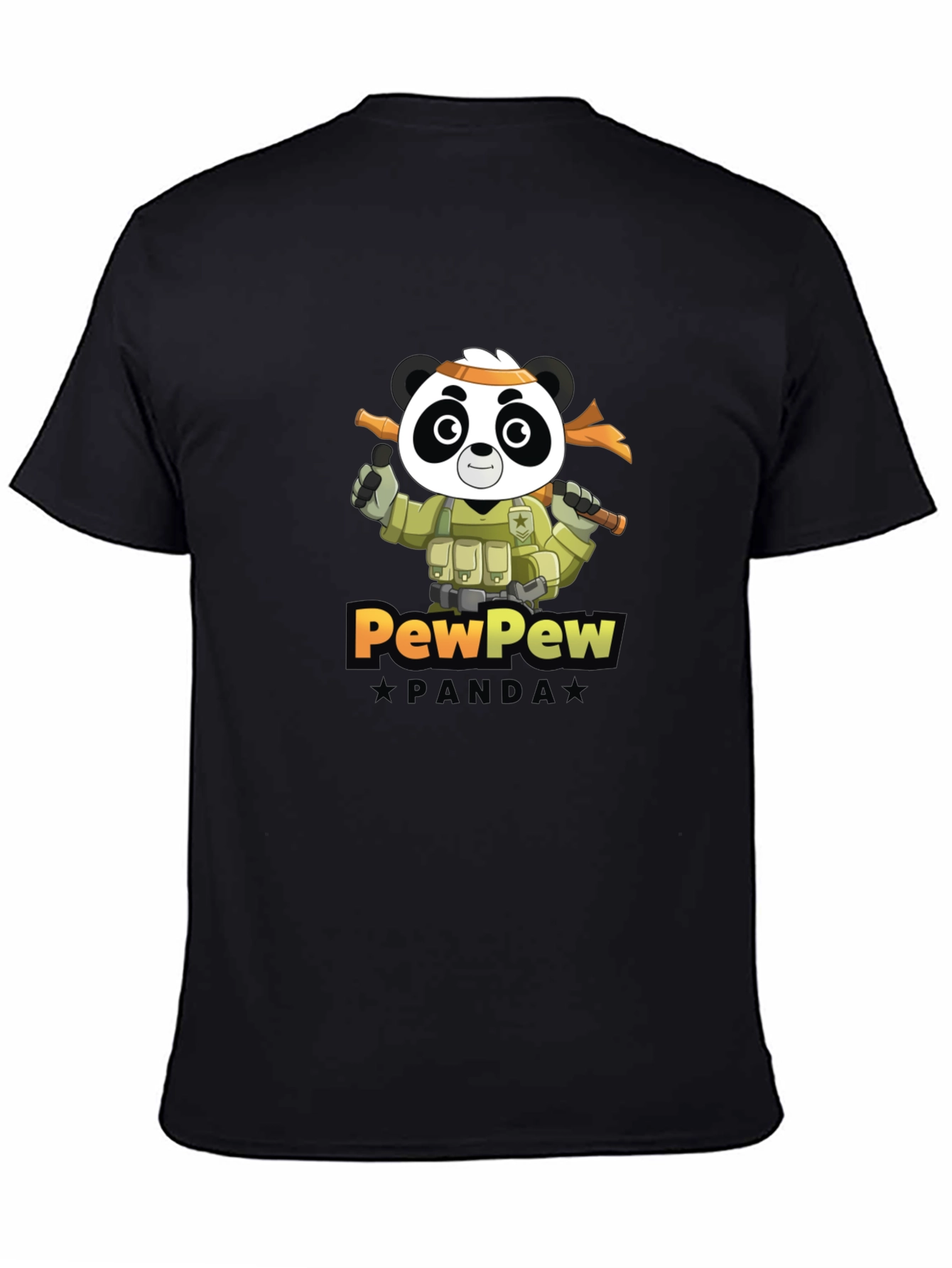 Black PewPew Panda Graphic Tee - Black Crew Neck T-Shirt view 4