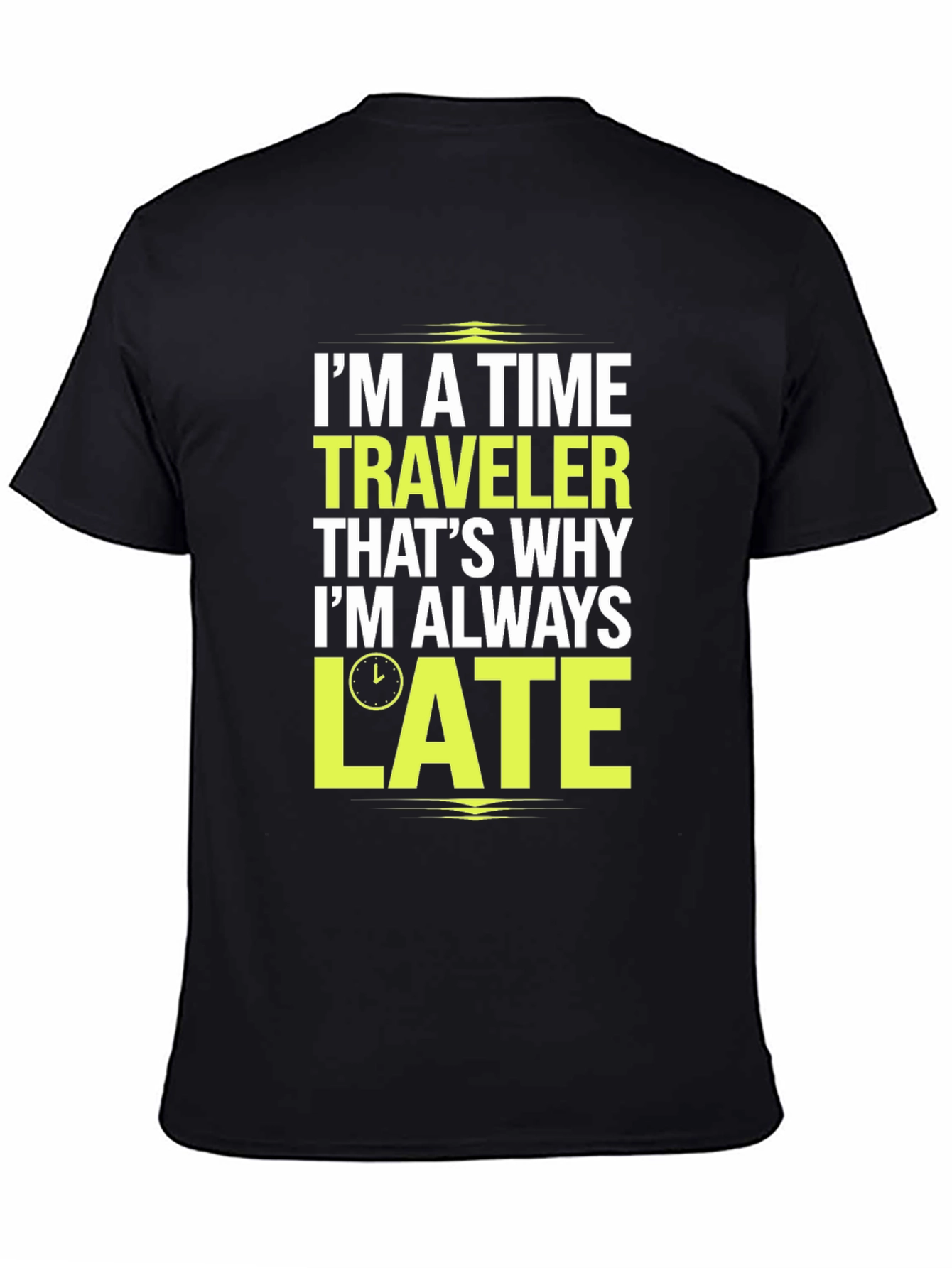 Black Time Traveler Late Men's T-Shirt Funny Tee view 4