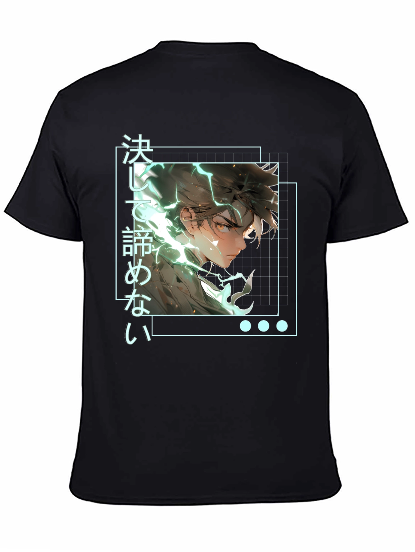 Black Anime Graphic Tee: Never Give Up Shirt view 4