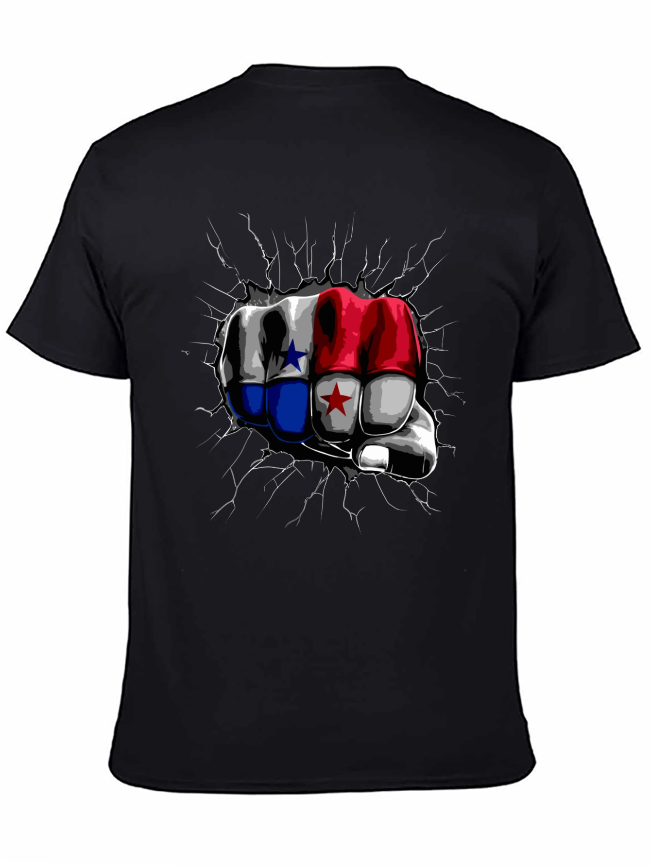 Black Panama Flag Fist Breaking Wall Men's Black T-Shirt view 4