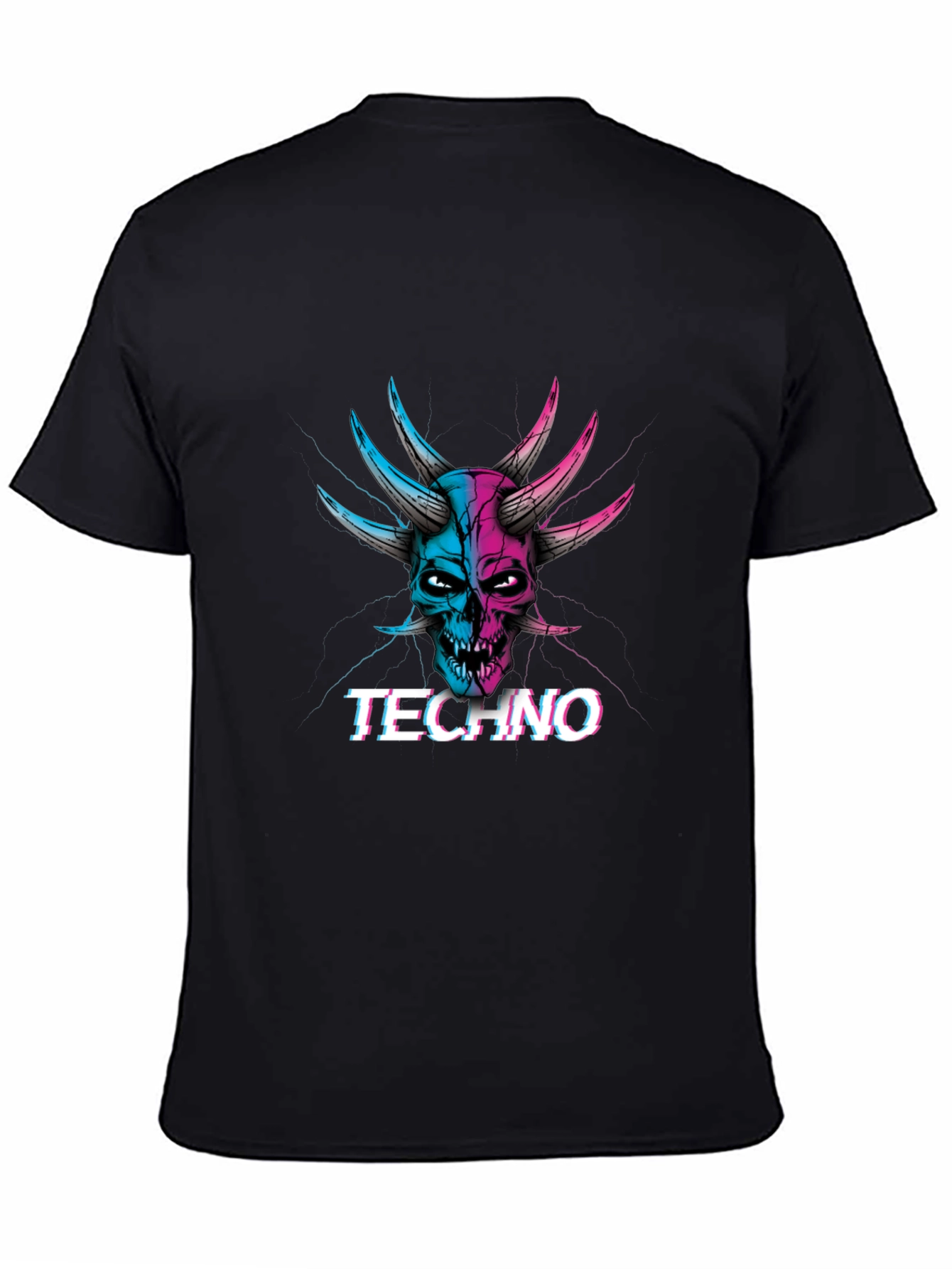 Black Techno Skull Graphic T-Shirt - Black view 4