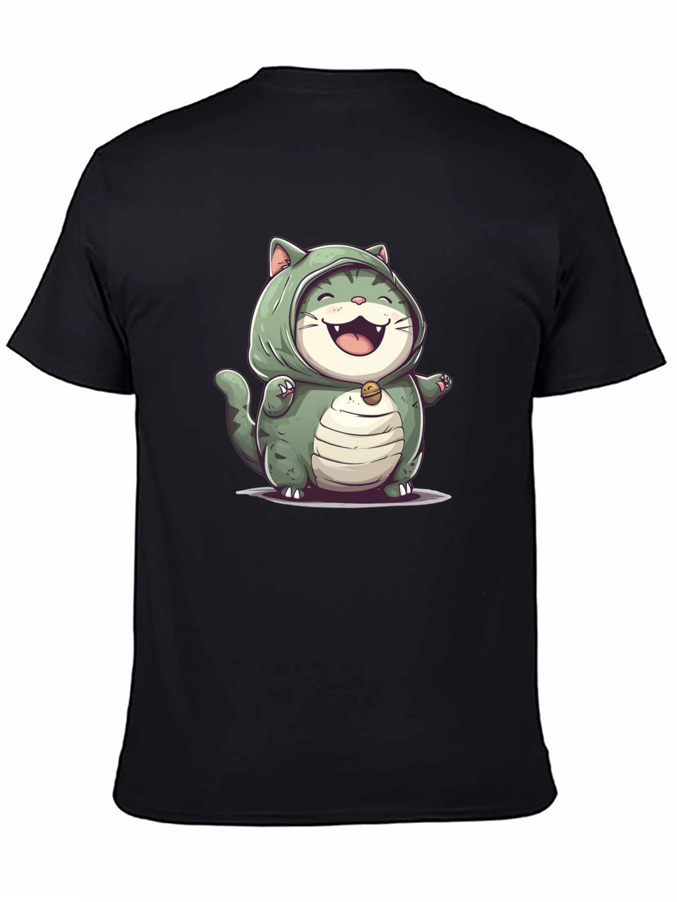Black Cat In Bulbasaur Costume Black T-Shirt view 4