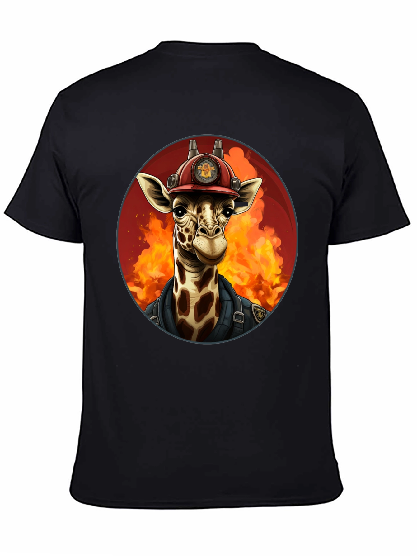 Black Giraffe Firefighter Graphic Tee view 4
